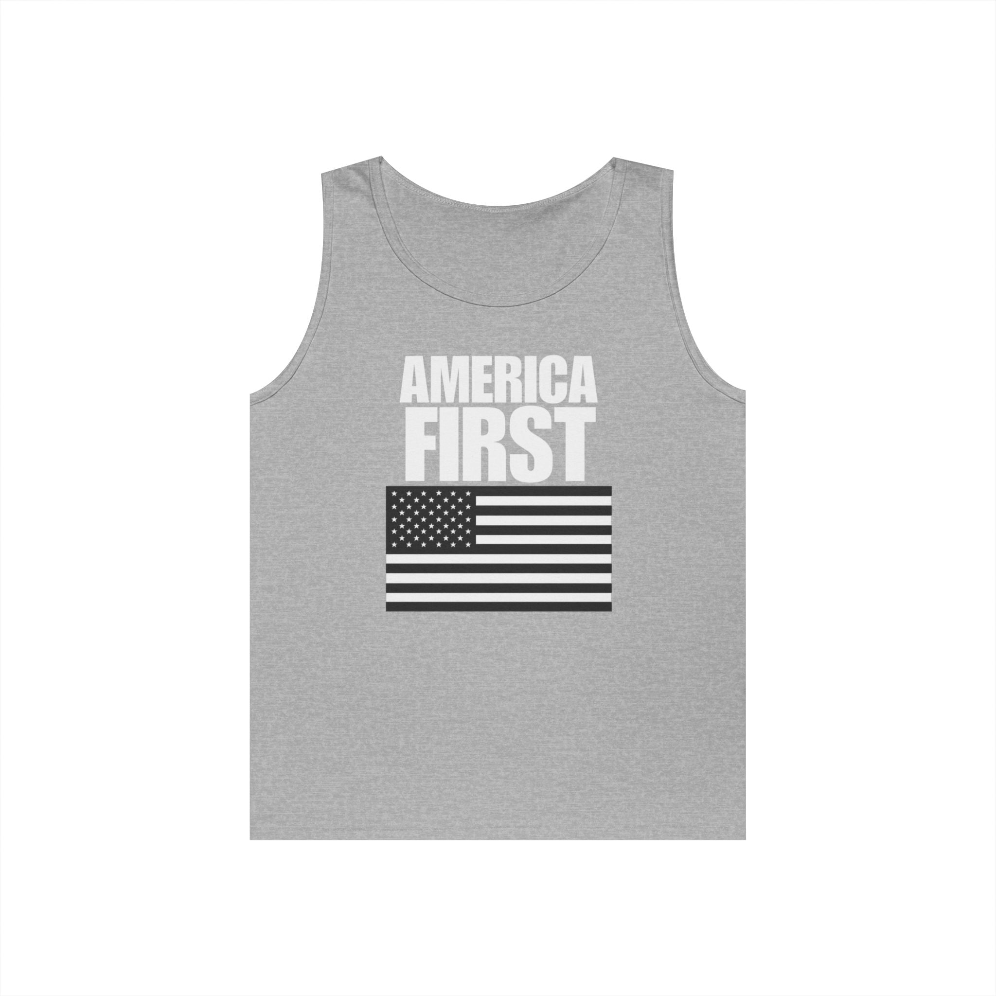 America First Black and White American Flag Heavy Cotton Tank Top