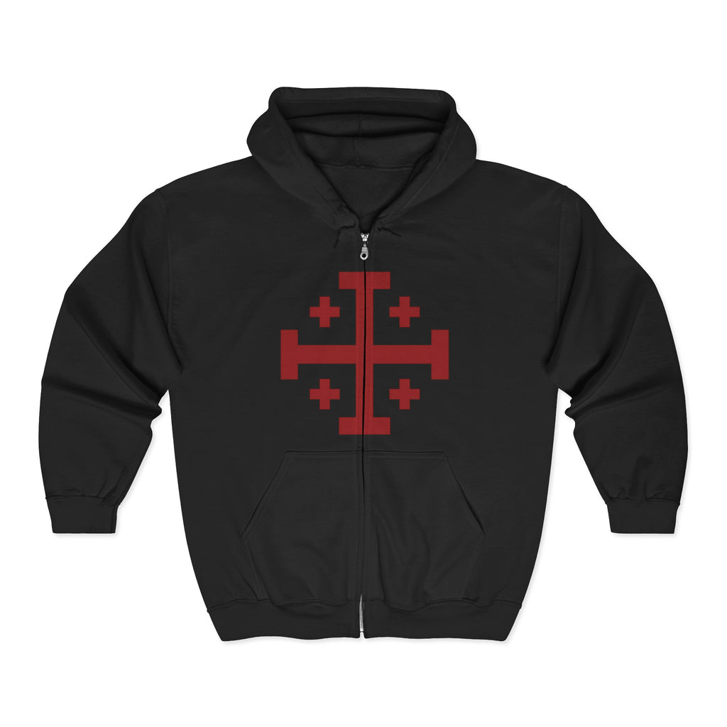 Cross of Jerusalem Red Design Zip-Up Hoodie Sweatshirt