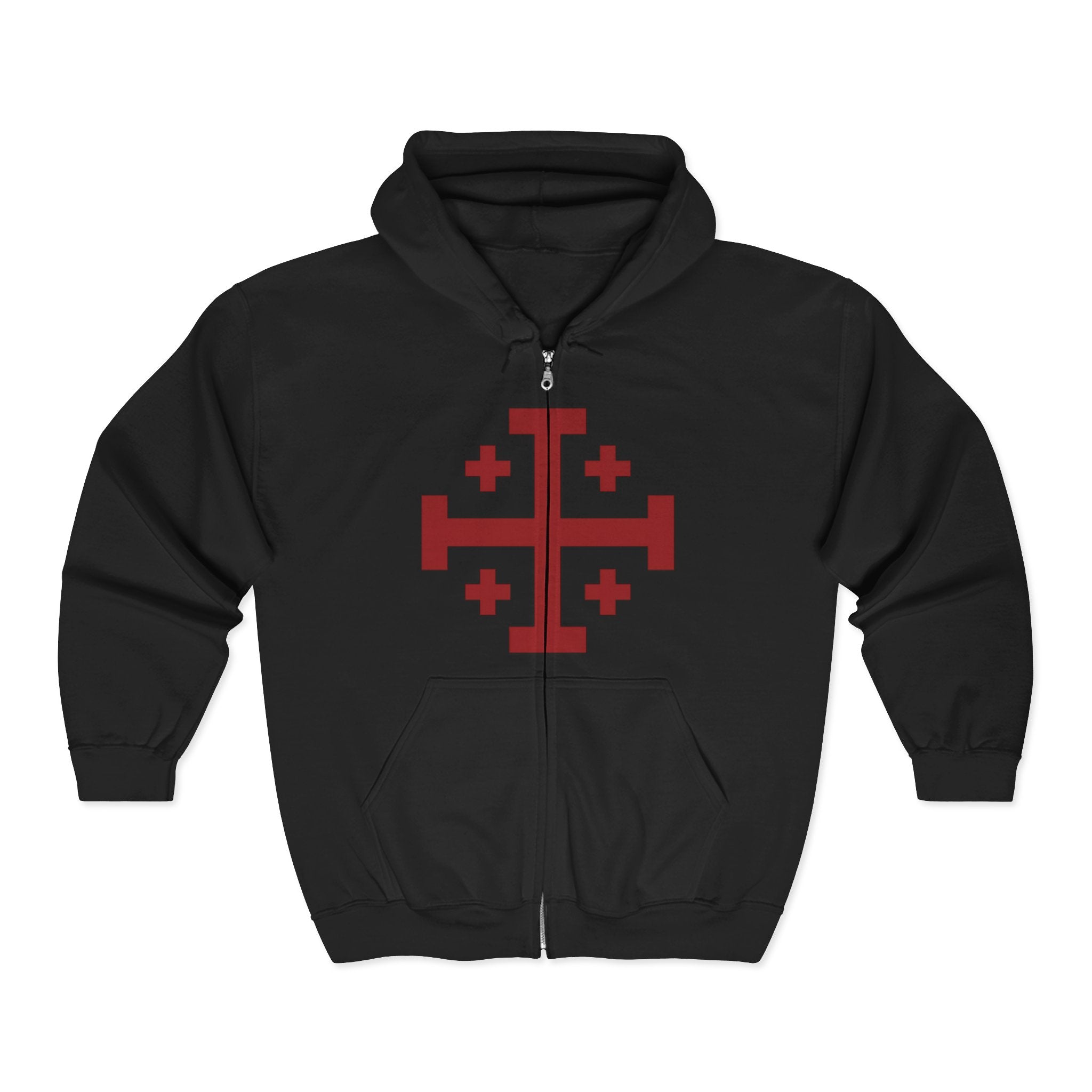 Cross of Jerusalem Red Design Zip-Up Hoodie Sweatshirt