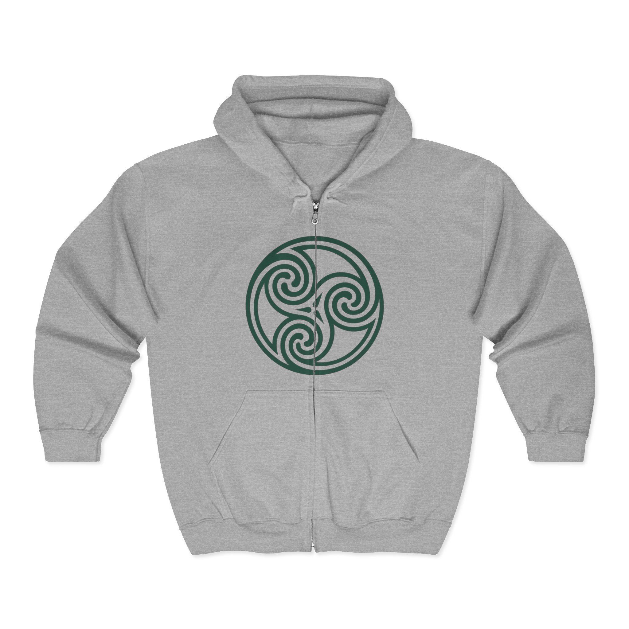 Celtic Spiral Triskele Trinity Symbol Alt Green Design Full Zip Up Hoodie Sweatshirt