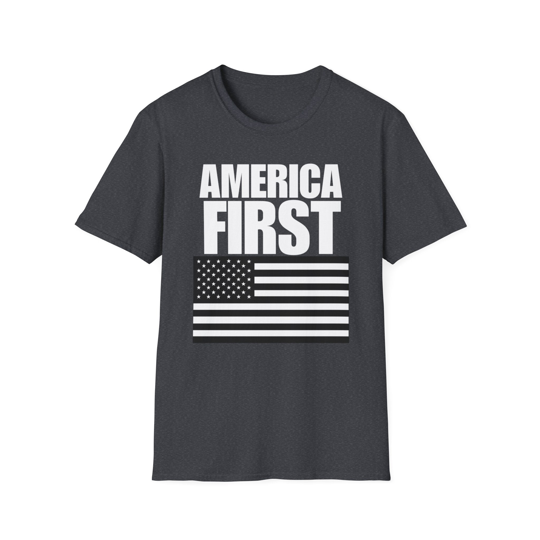 America First Black and White American Flag Softstyle Cotton Shirt T-Shirt