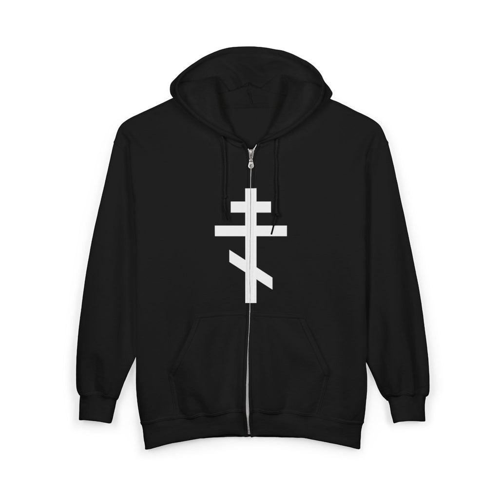 Crucifix White Design Full Zip Up Hoodie Sweatshirt