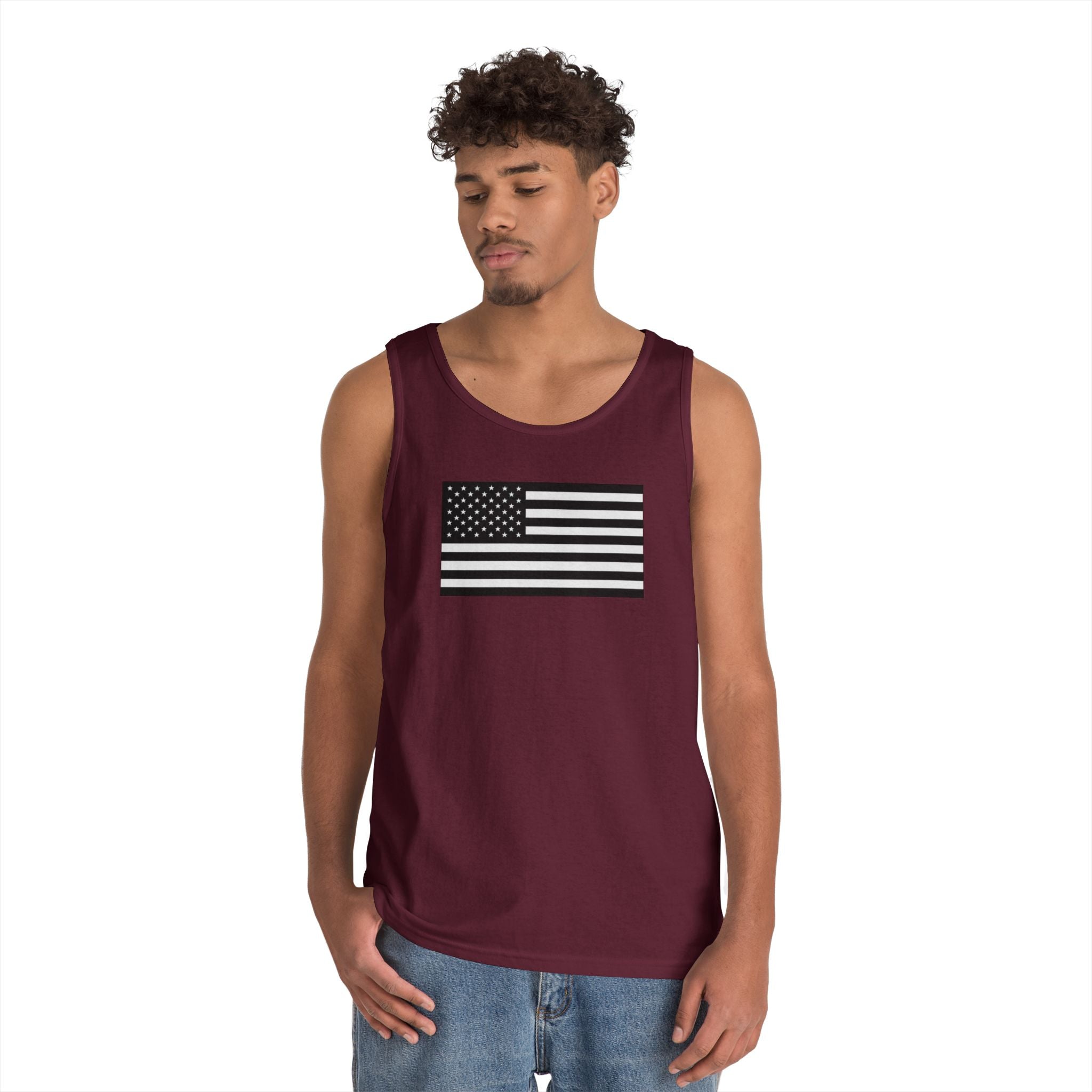 Black and White American Flag Heavy Cotton Tank Top