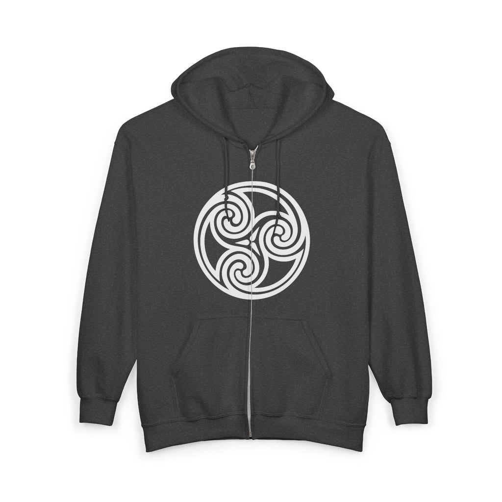 Celtic Spiral Triskele Trinity Symbol Alt White Design Full Zip Up Hoodie Sweatshirt