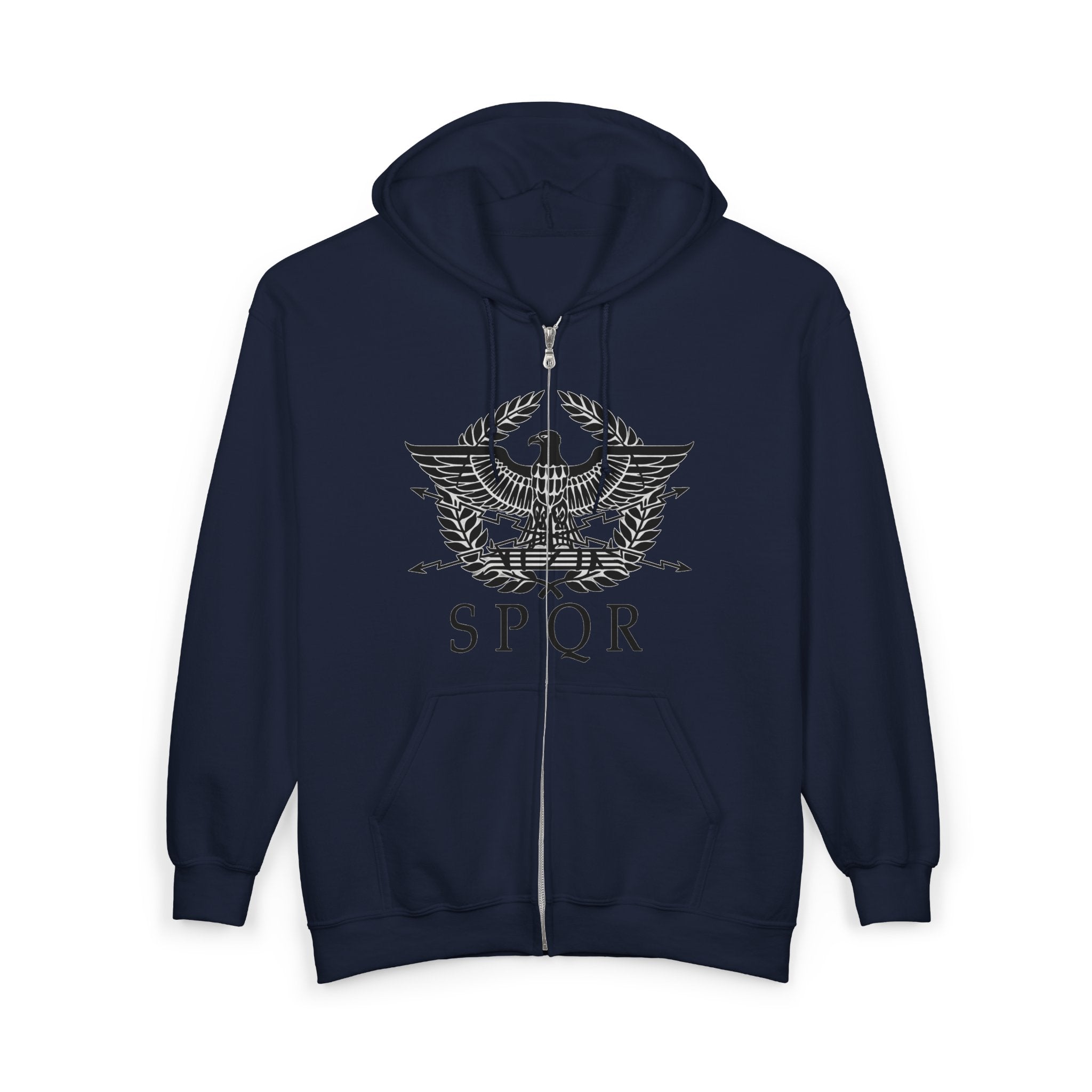 Roman Eagle SPQR Black Design Zip Up Hoodie Sweatshirt