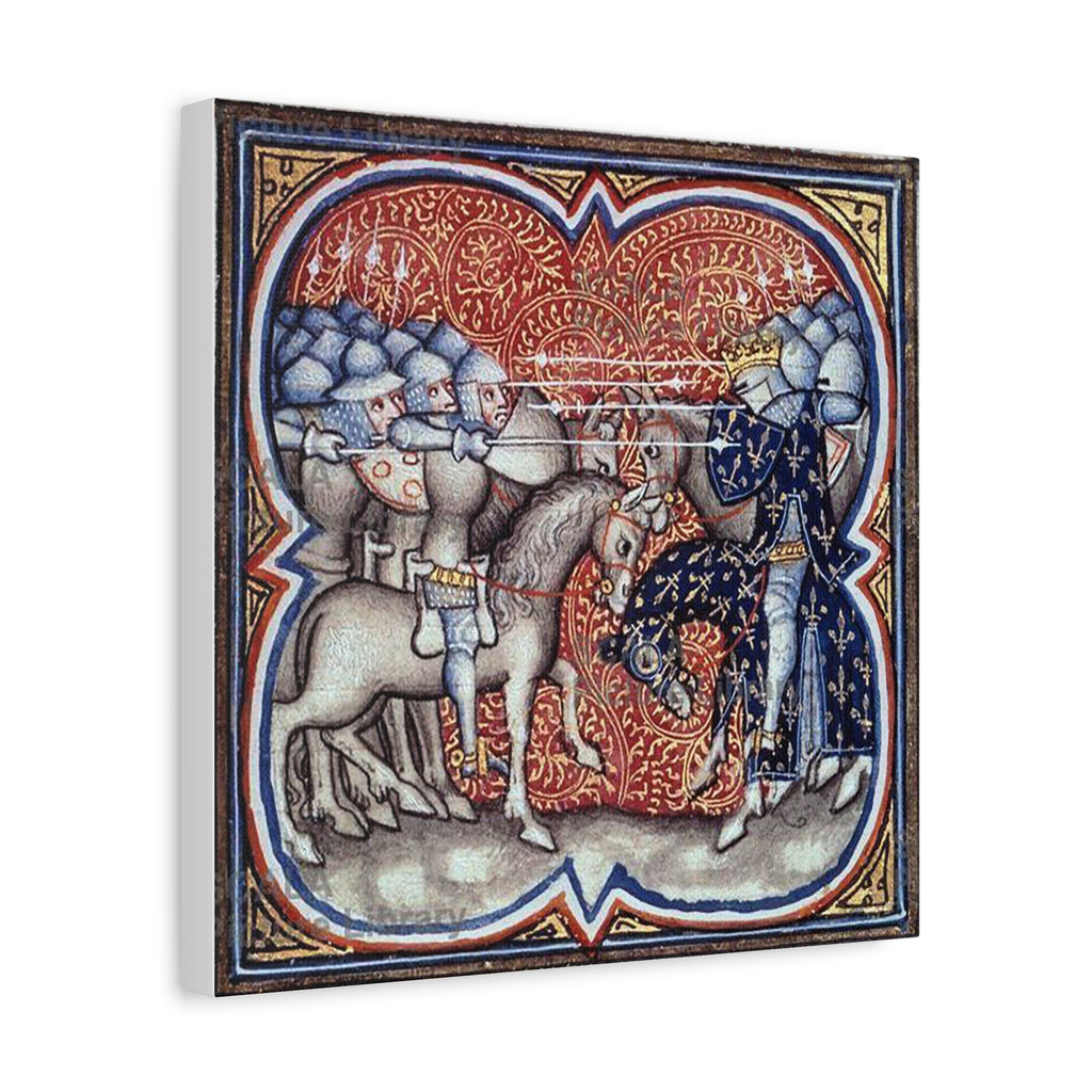 Medieval Art Stretched Canvas Print Charles Martel fighting the Saracens at Tours Poitiers in 732, Great Chronicles of France