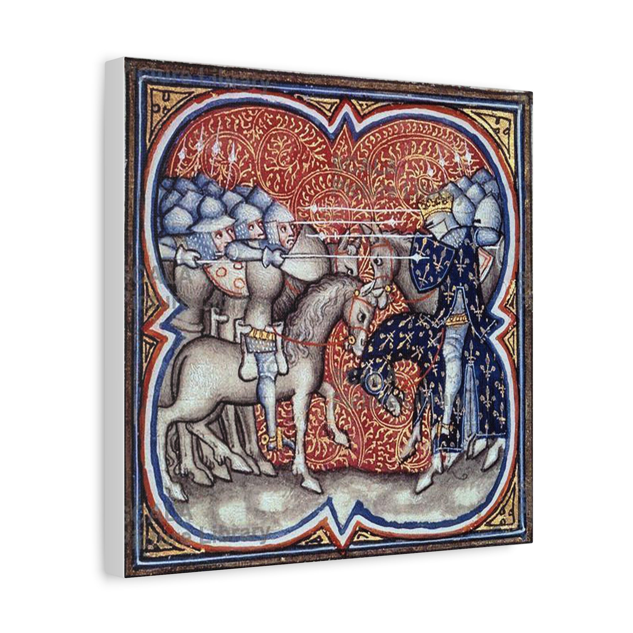 Medieval Art Stretched Canvas Print Charles Martel fighting the Saracens at Tours Poitiers in 732, Great Chronicles of France