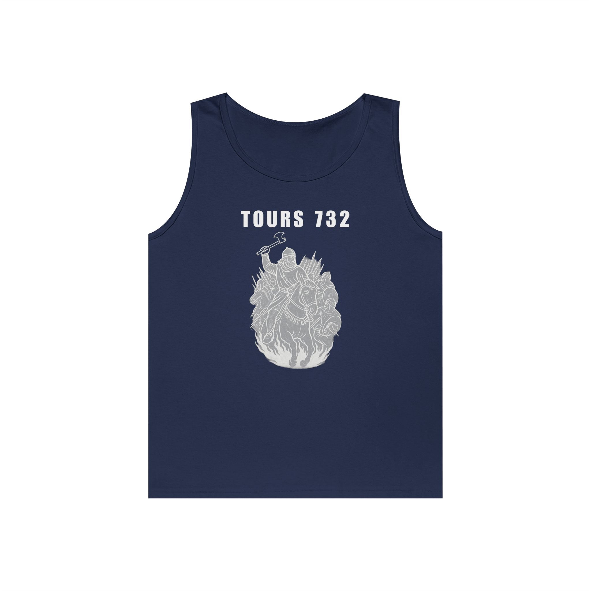 Tours 732 Charles "The Hammer" Martel "TOURS 732" Text Graphic Heavy Cotton Tank Top
