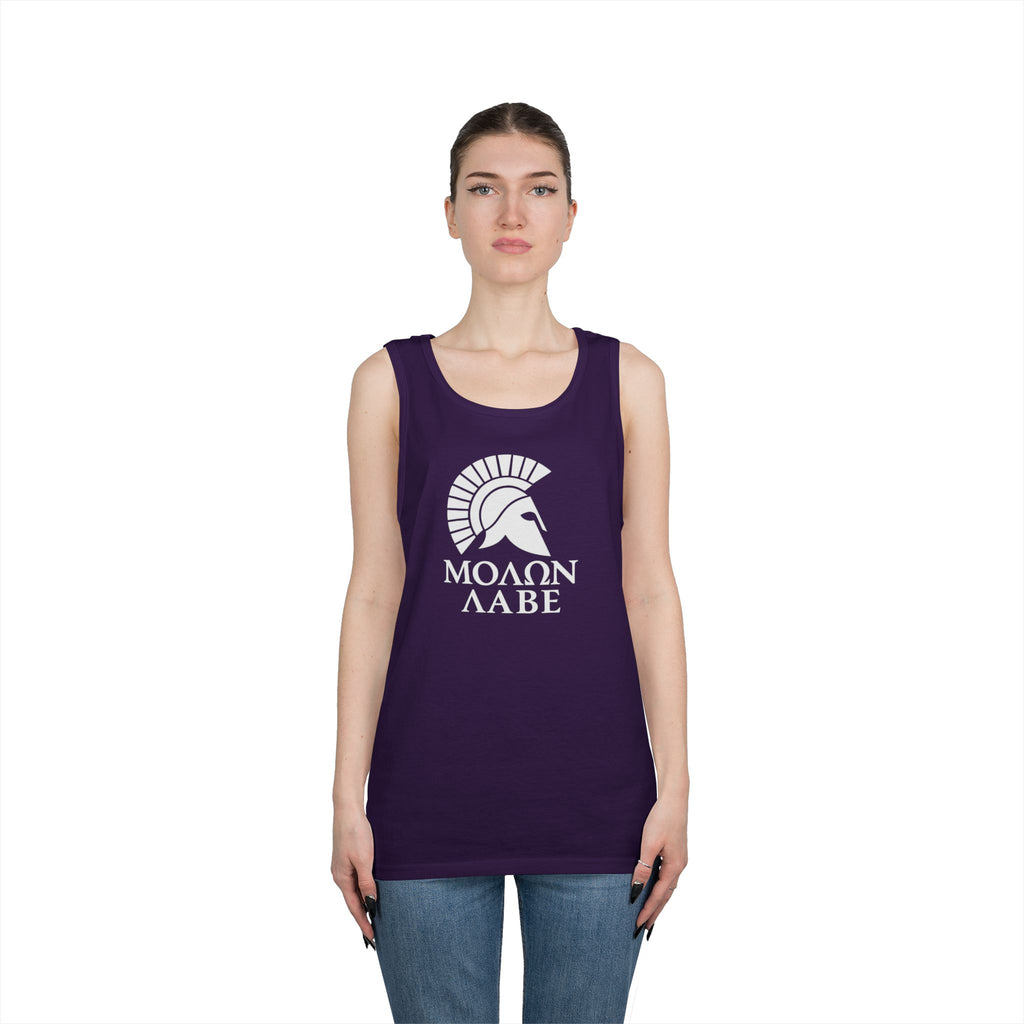Molon Labe "Come and Take It!" in Greek Large Text White Design Heavy Cotton Tank Top