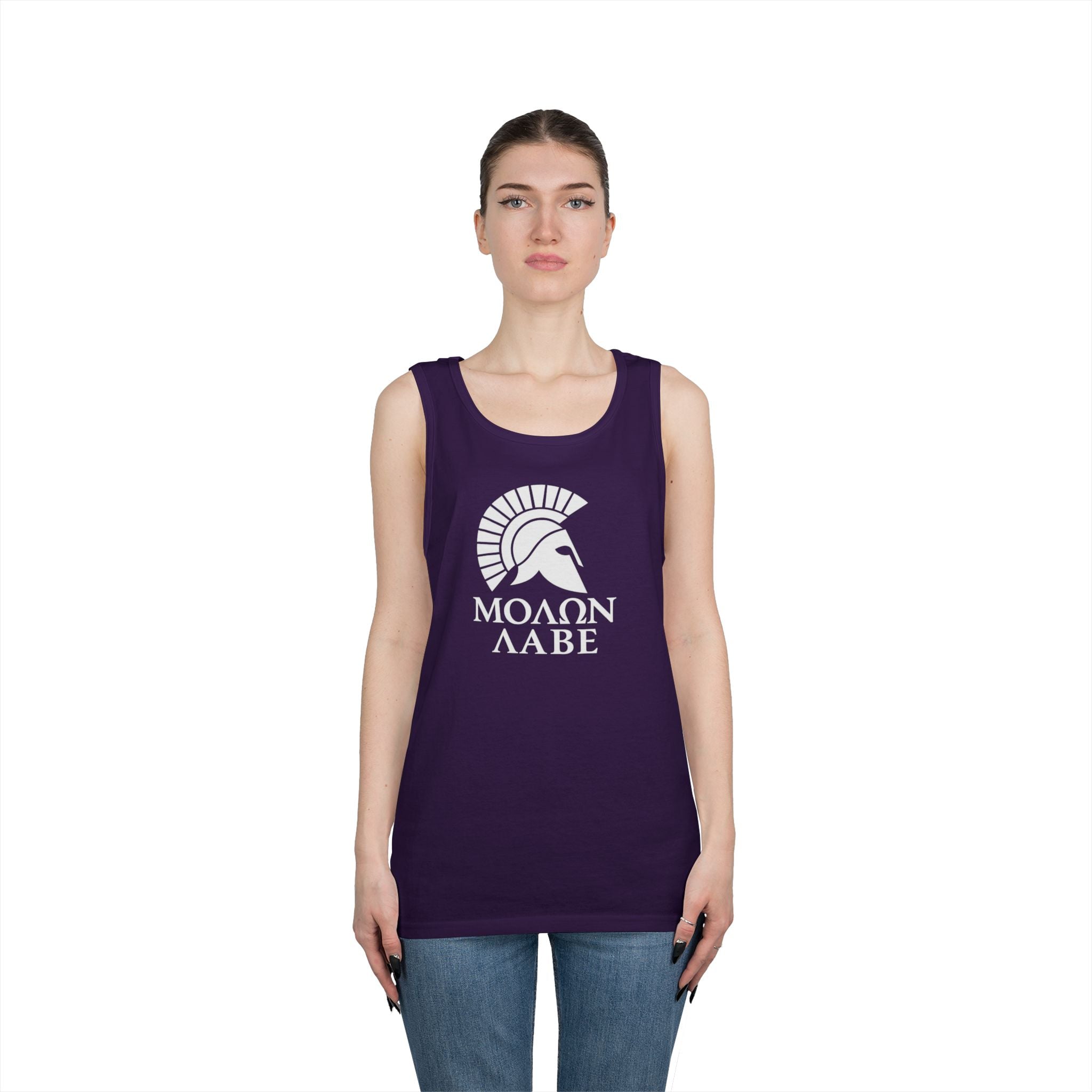 Molon Labe "Come and Take It!" in Greek Large Text White Design Heavy Cotton Tank Top