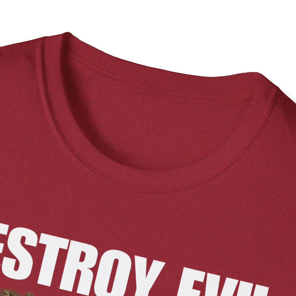'Destroy Evil' Crusader Defeating the Great Red Dragon Design Graphic Softstyle T-Shirt