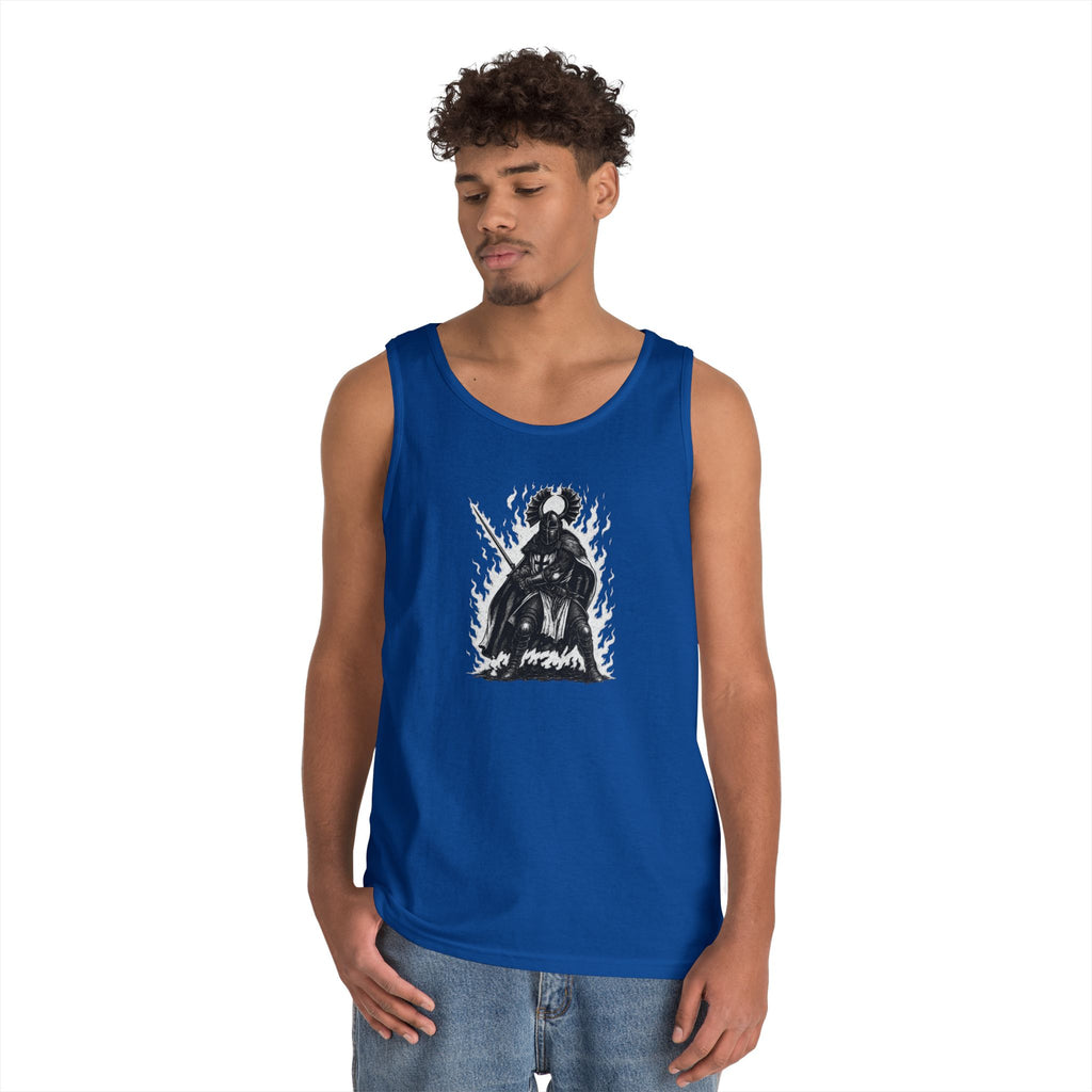 Teutonic Knight (No Text) Heavy Cotton Tank Top with Fiery Design