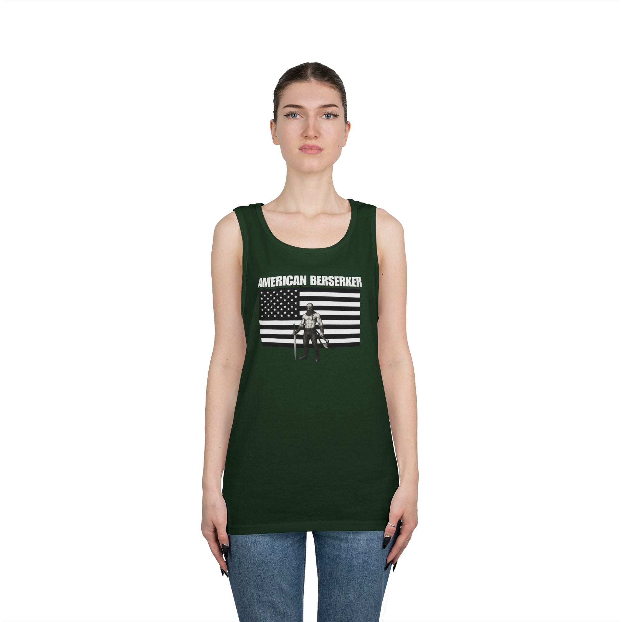 Bold American Berserker Black and White Heavy Cotton Tank Top