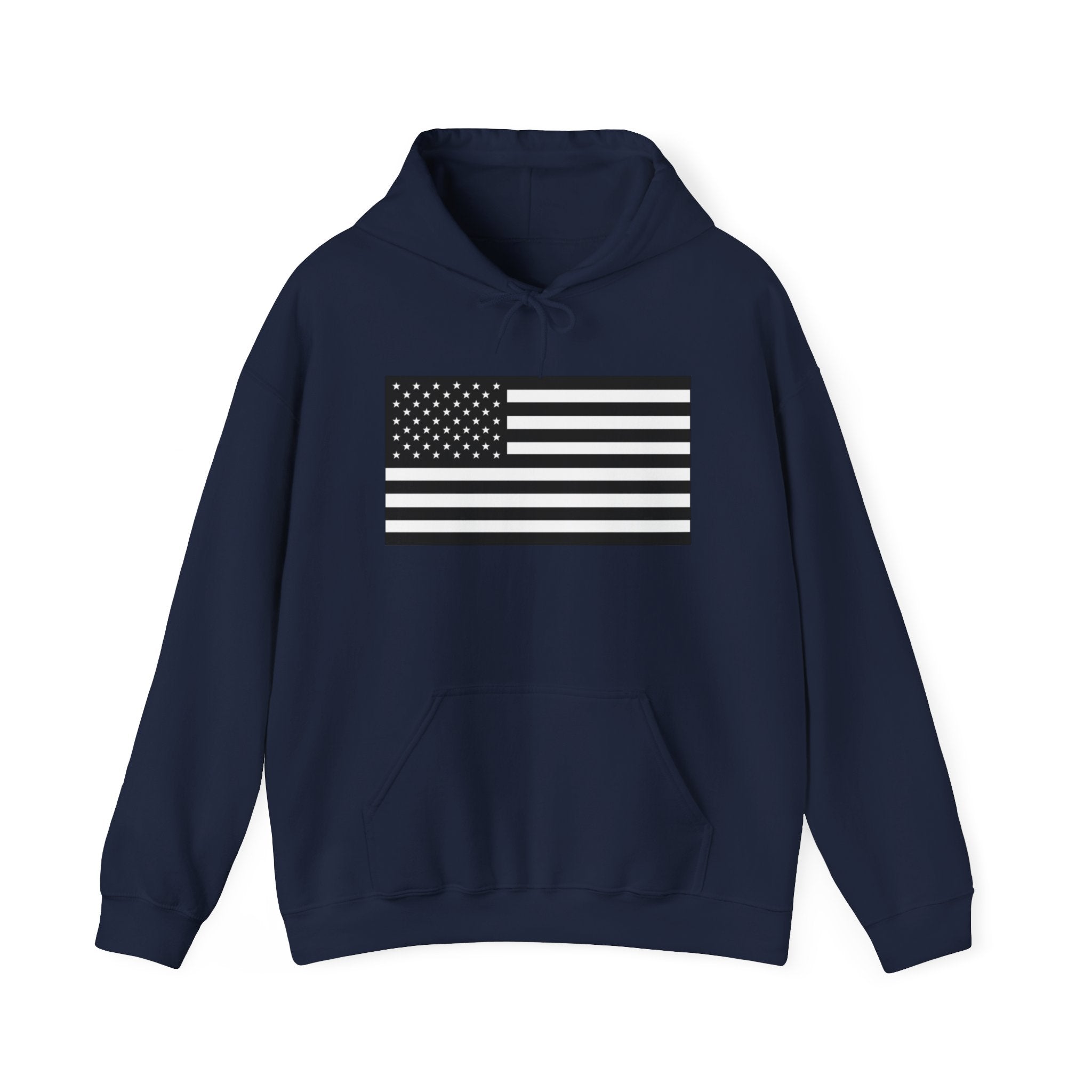 Black and White American Flag Graphic Pull Over Hoodie Sweatshirt