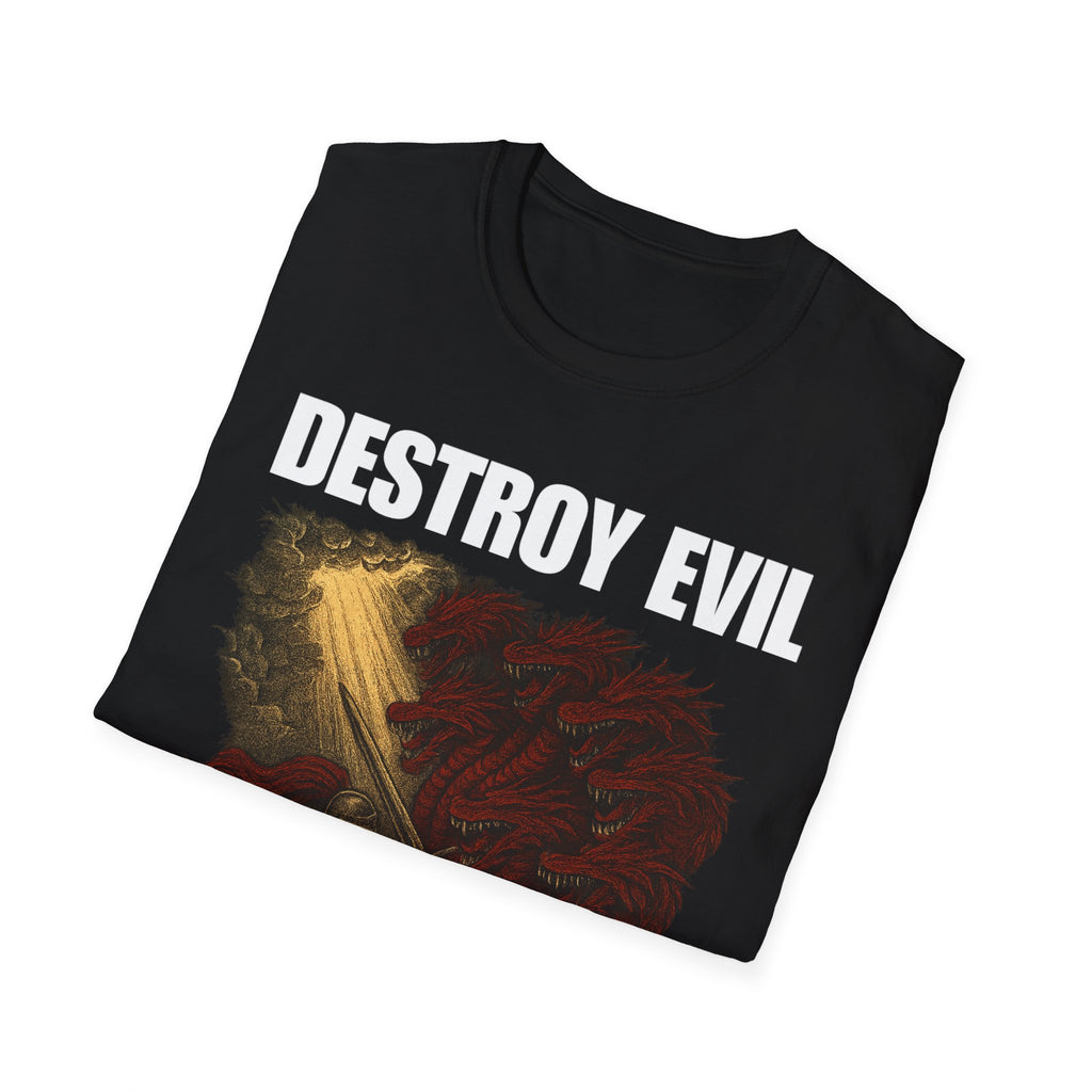 'Destroy Evil' Crusader Defeating the Great Red Dragon Design Graphic Softstyle T-Shirt