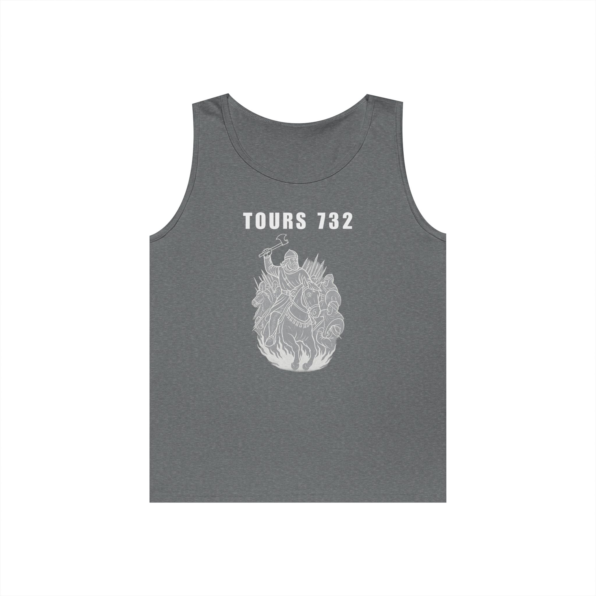 Tours 732 Charles "The Hammer" Martel "TOURS 732" Text Graphic Heavy Cotton Tank Top