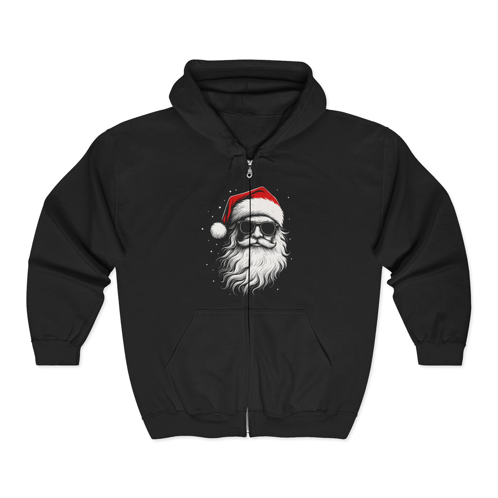 Santa with Sunglasses Full Zip Up Hoodie | Funny Christmas Hoodie