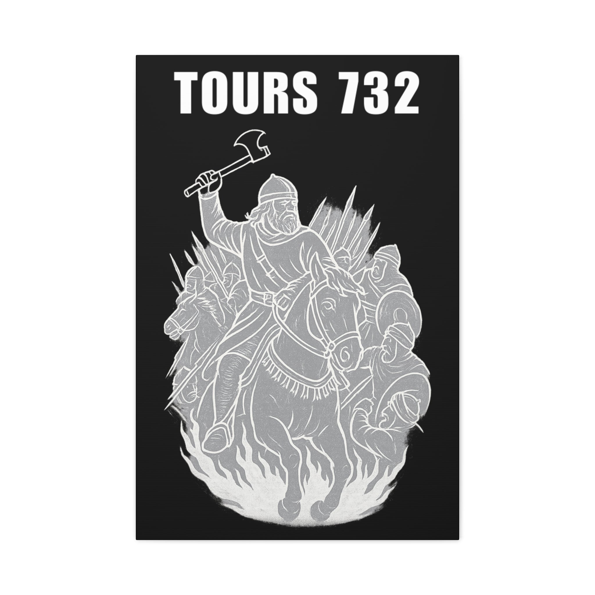 Battle of Tours 732 AD Charles "The Hammer" Martel and Franks Black and White Scene Matte Canvas Wall Art, Home Décor