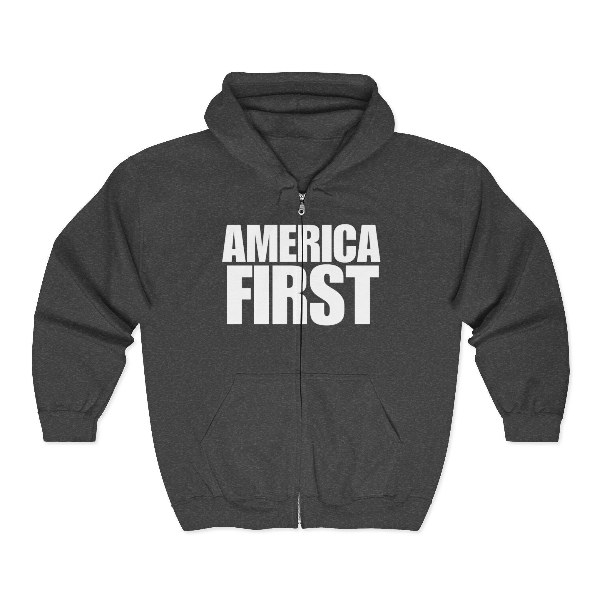 'America First' White Print Full Zip Up Hoodie Sweatshirt