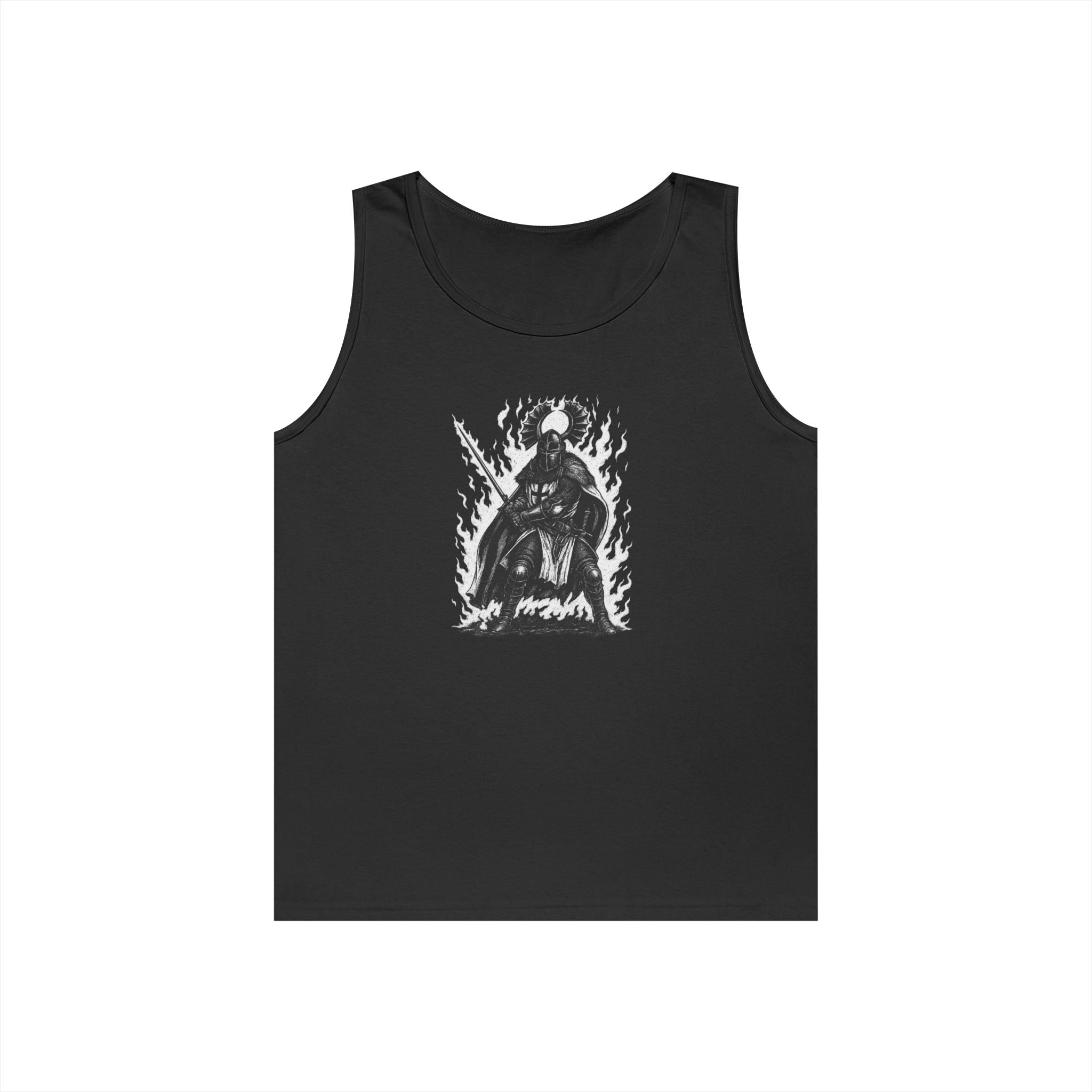 Teutonic Knight (No Text) Heavy Cotton Tank Top with Fiery Design