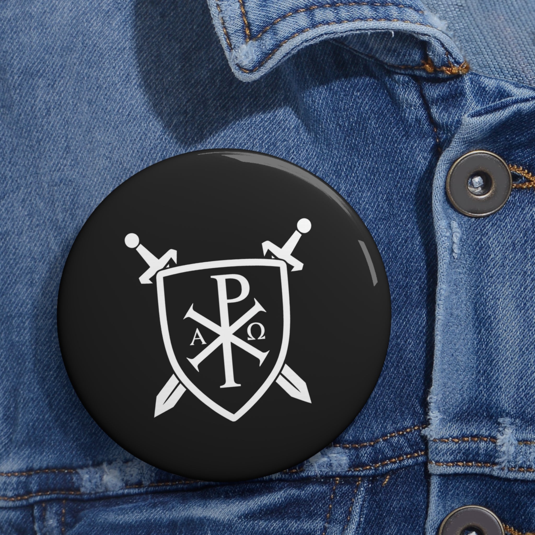 Sword and Shield Pi Chi Rho Custom Pin Buttons