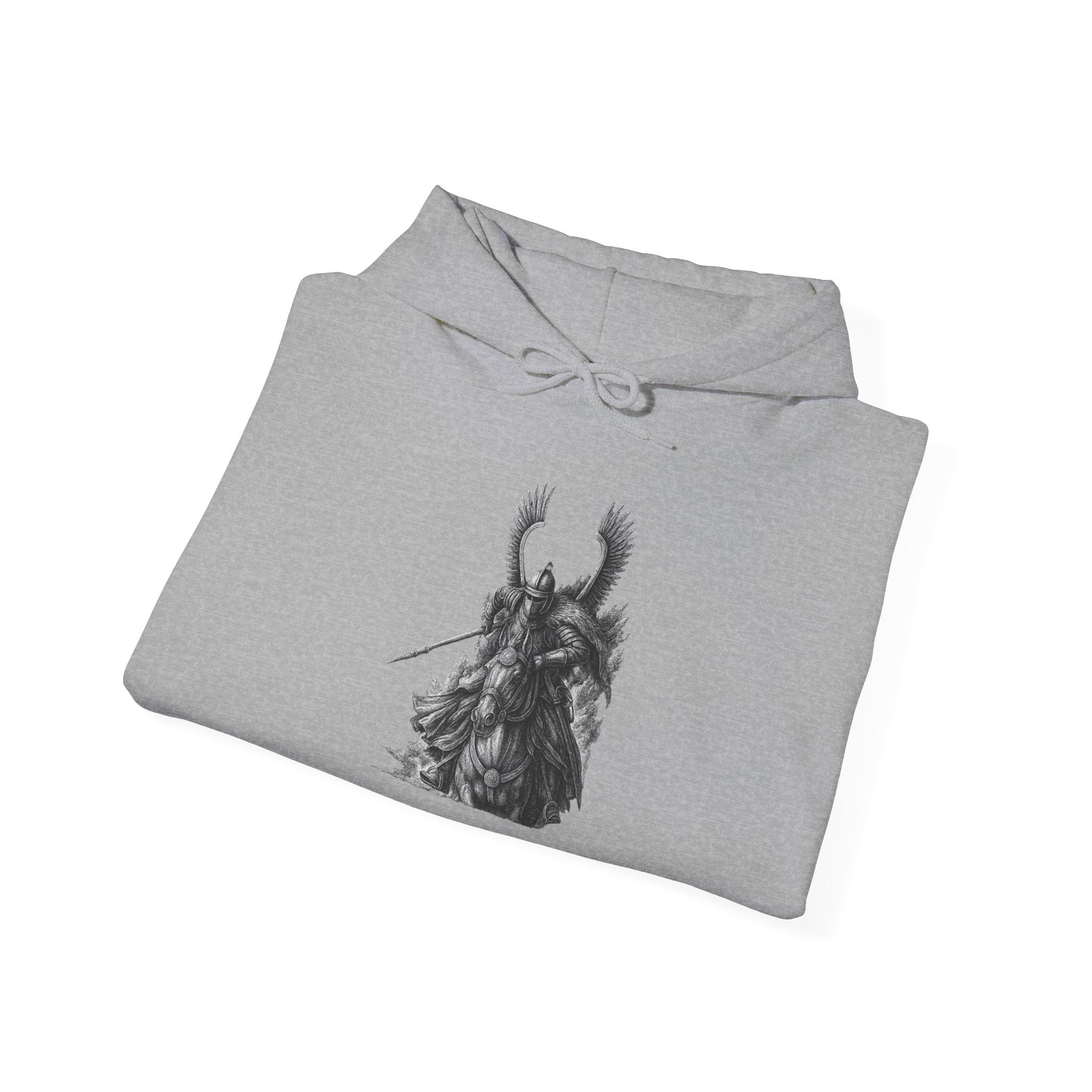 Winged Hussar Black and White Design Graphic Pull Over Hoodie Sweatshirt