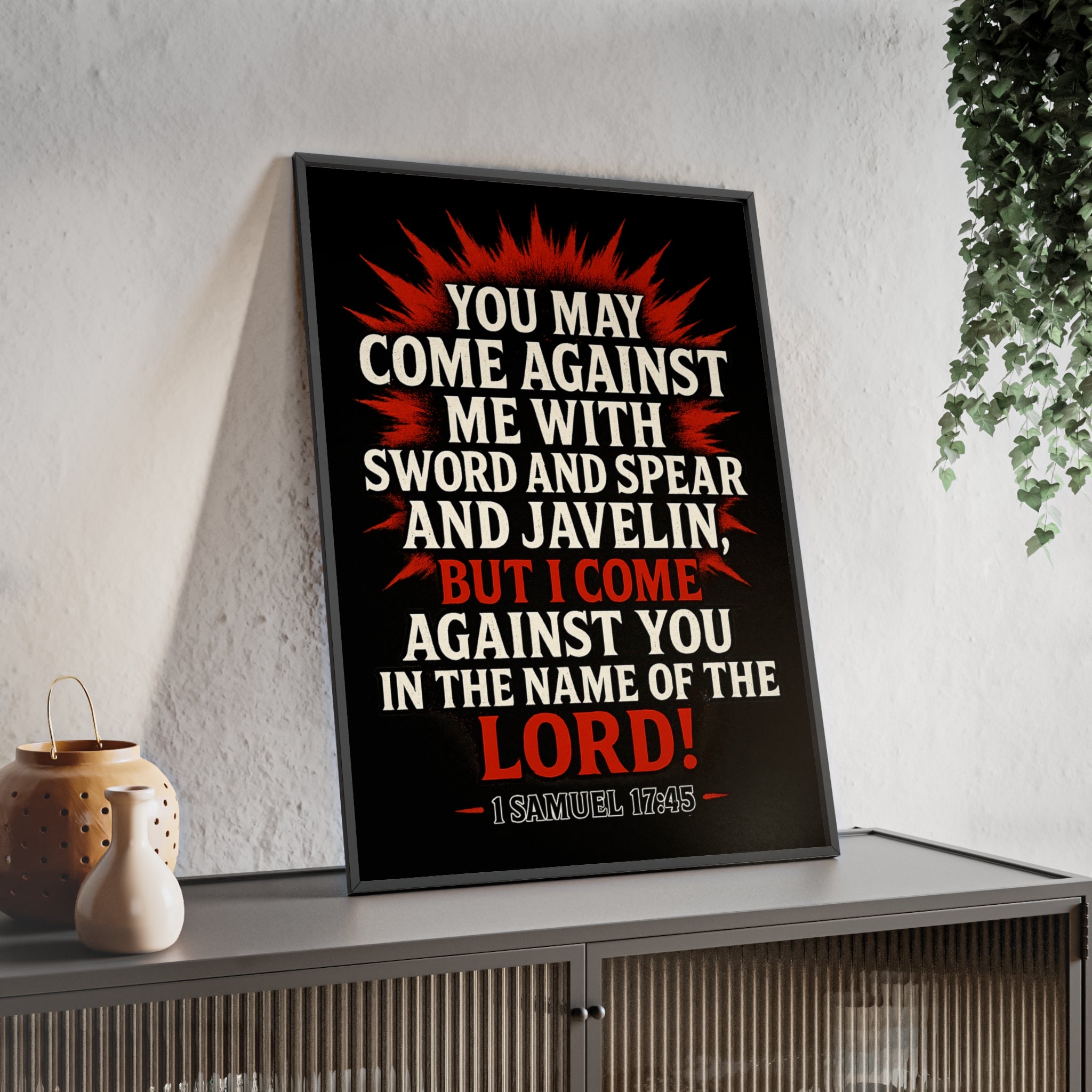 Bible Verse Motivational Poster with Wooden Frame 1 Samuel 17:45