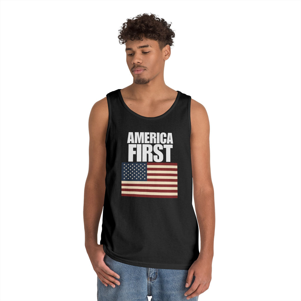 America First American Flag Heavy Cotton Tank Top