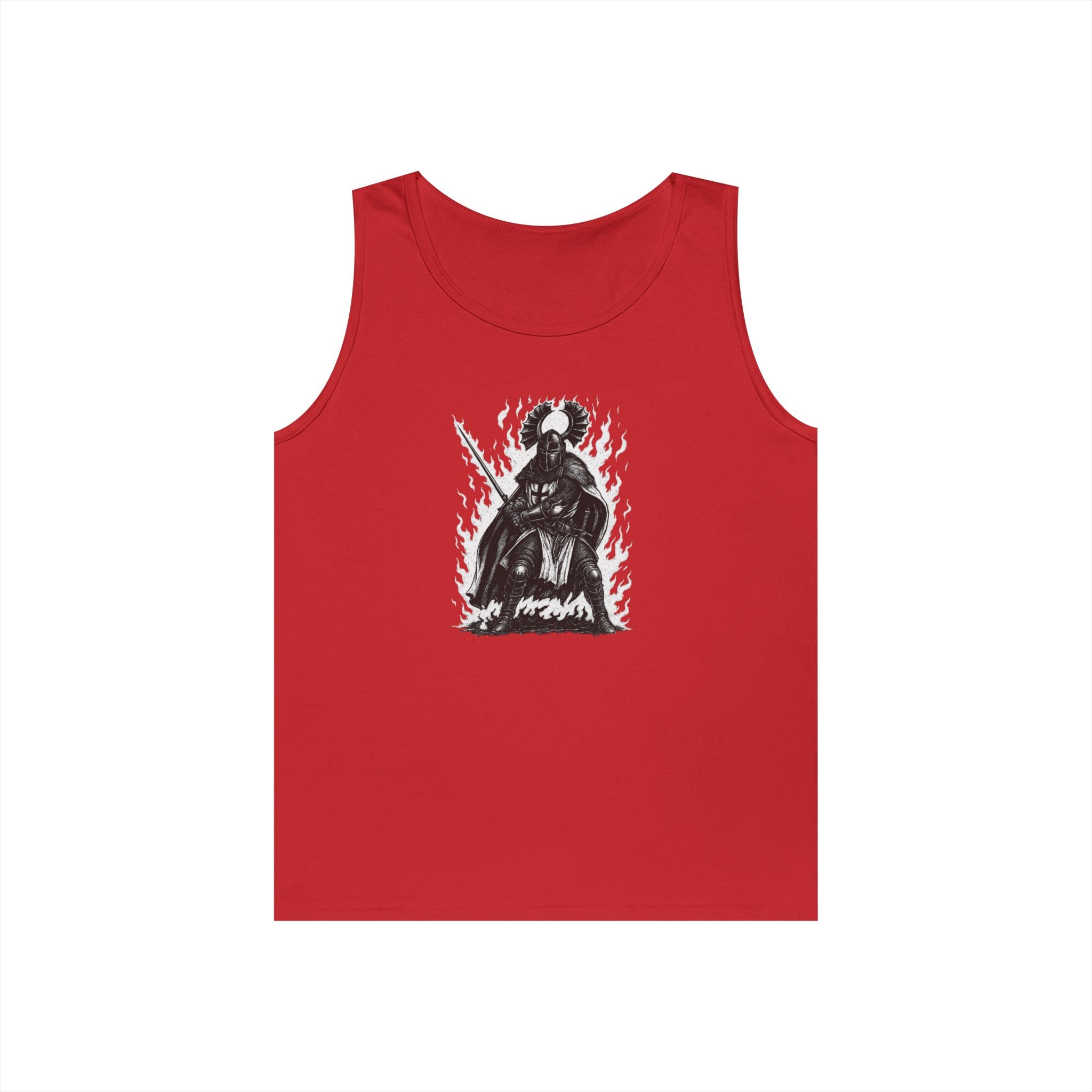 Teutonic Knight (No Text) Heavy Cotton Tank Top with Fiery Design