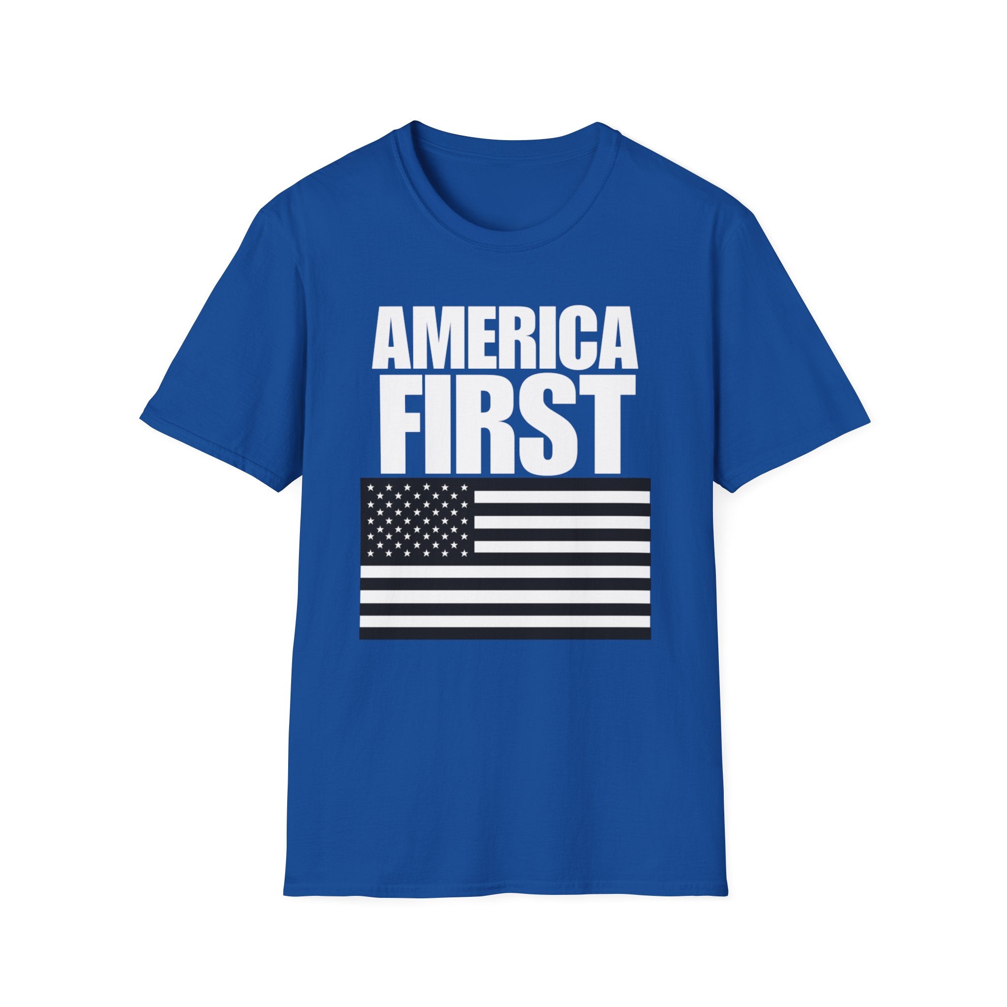 America First Black and White American Flag Softstyle Cotton Shirt T-Shirt