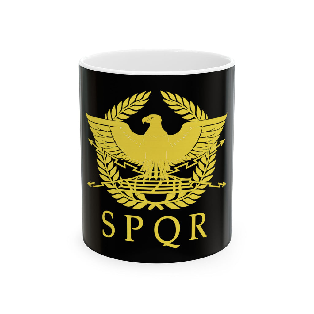 SPQR Gold Roman Eagle Design Black Ceramic Mug