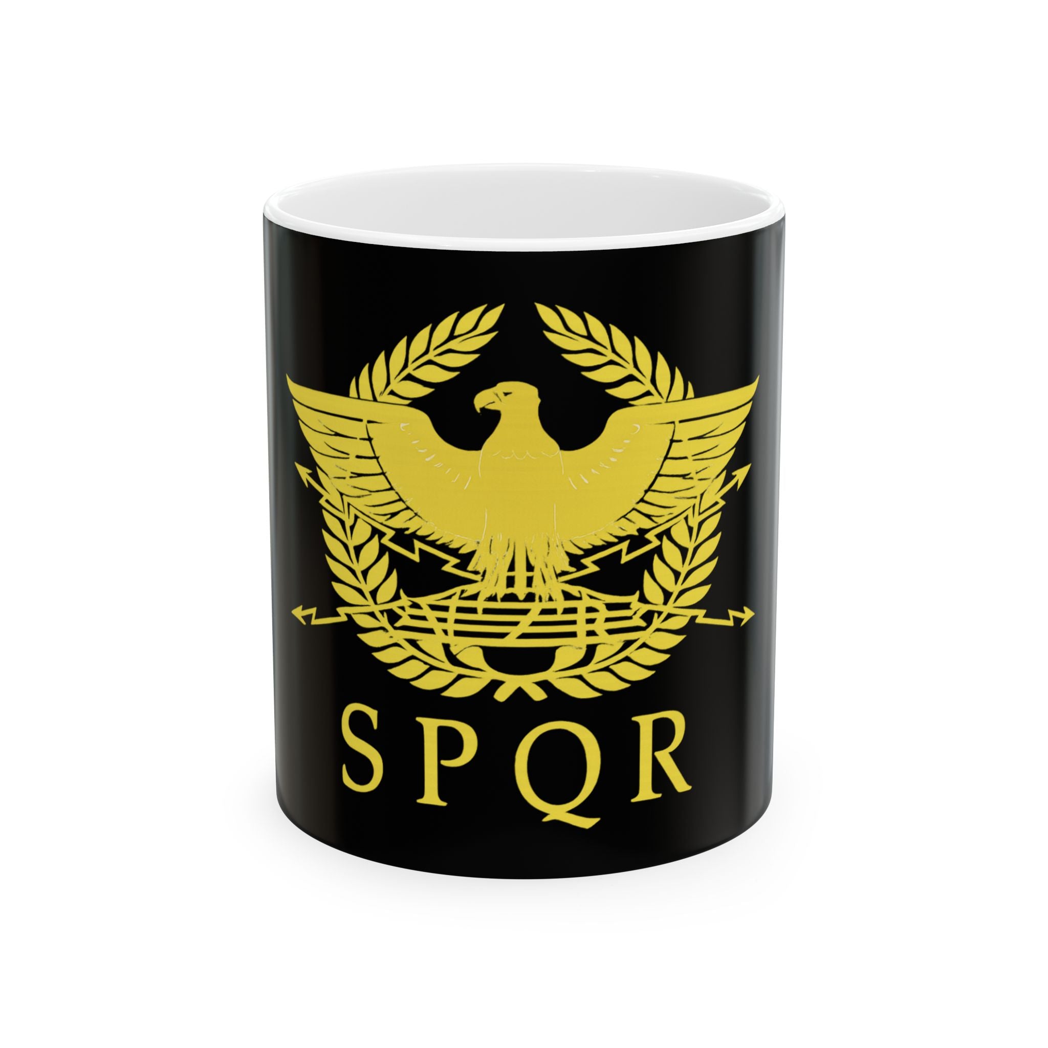 SPQR Gold Roman Eagle Design Black Ceramic Mug