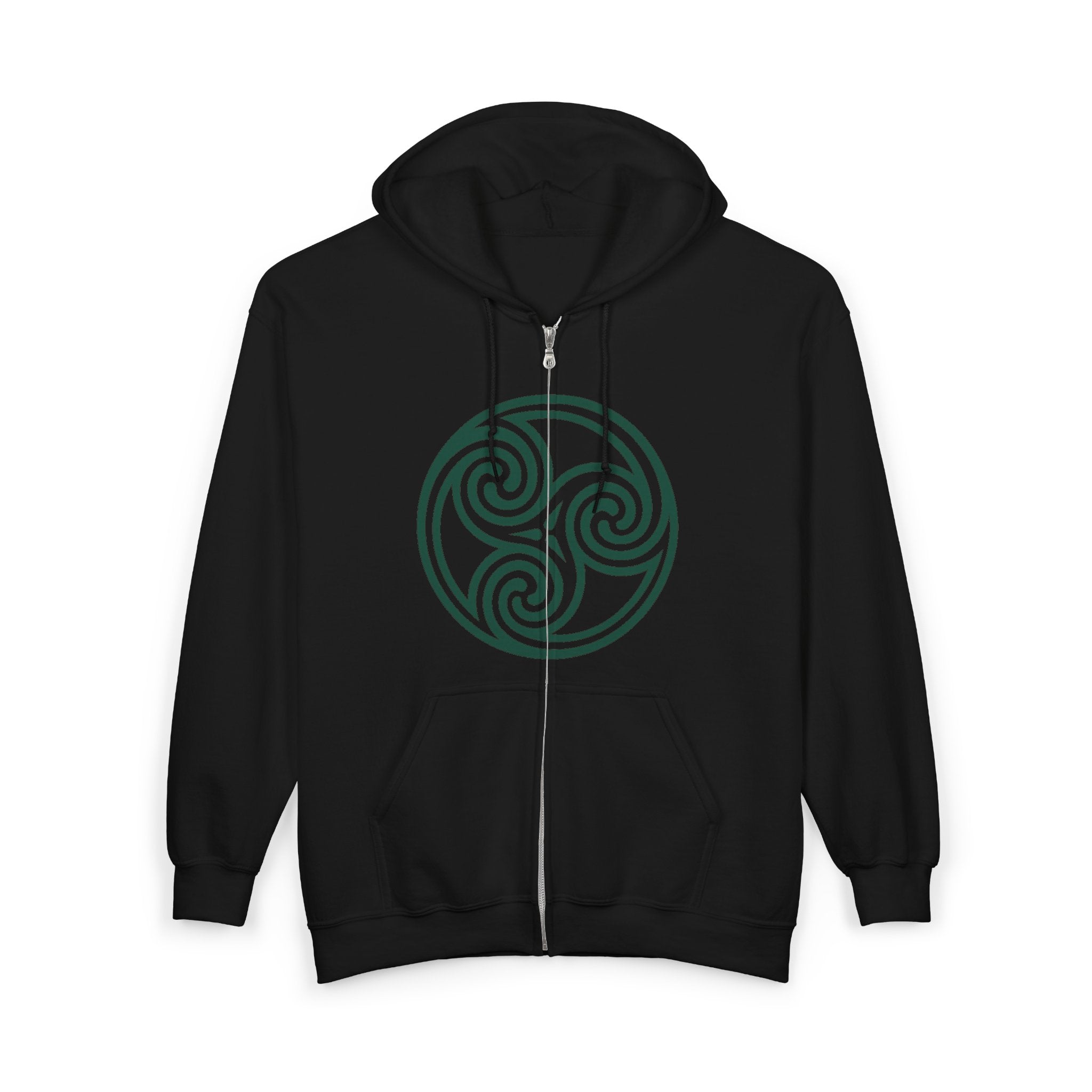 Celtic Spiral Triskele Trinity Symbol Alt Green Design Full Zip Up Hoodie Sweatshirt