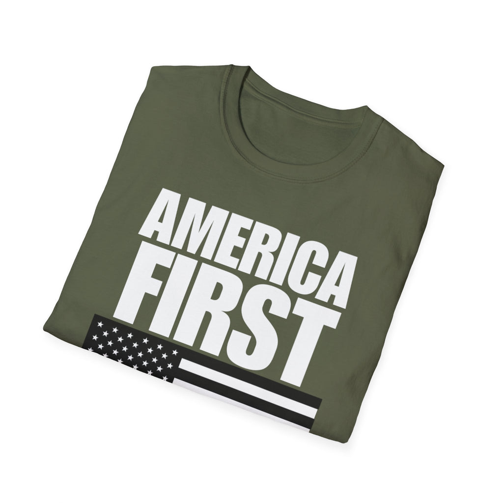 America First Black and White American Flag Softstyle Cotton Shirt T-Shirt