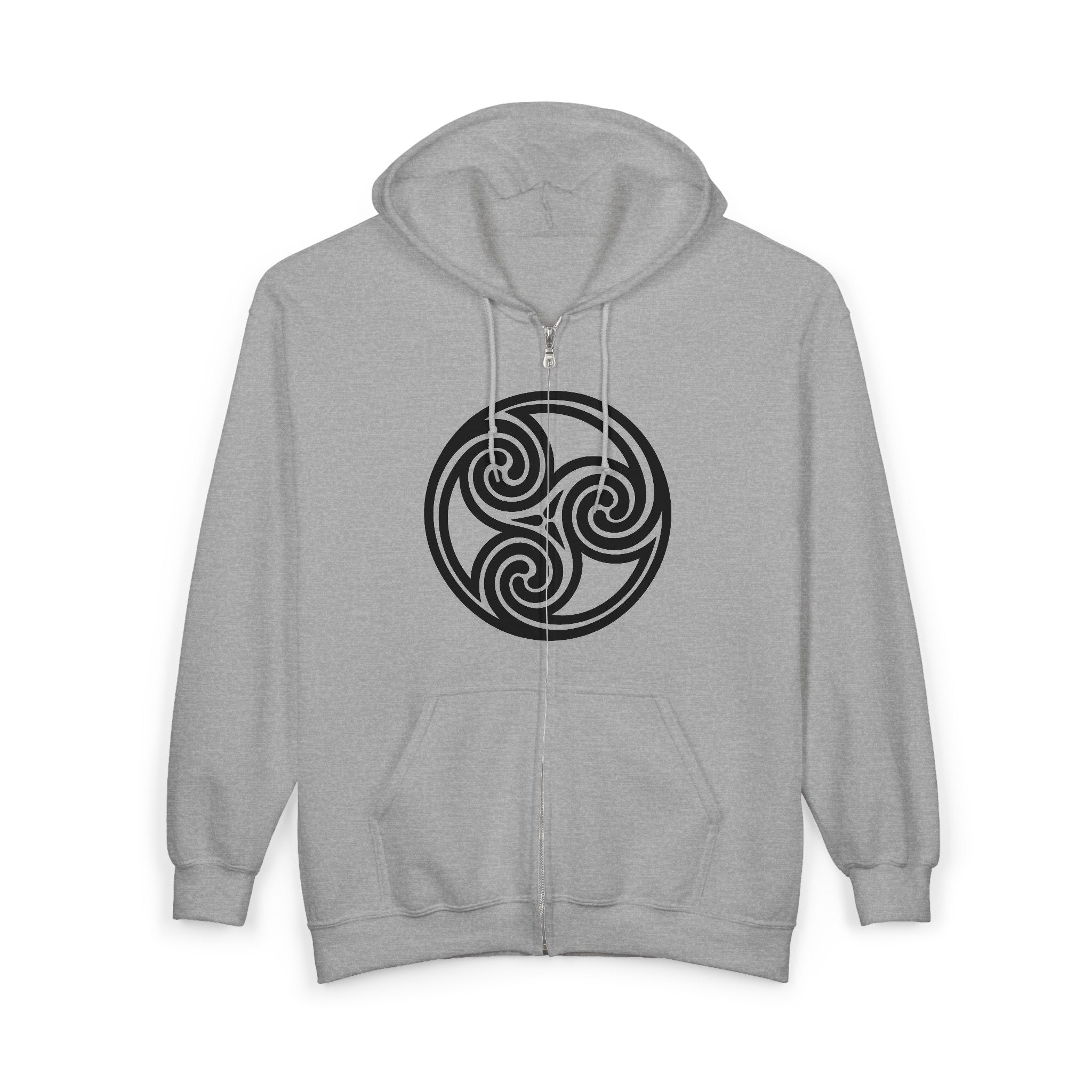 Celtic Spiral Triskele Trinity Symbol Alt Black Design Full Zip Up Hoodie Sweatshirt