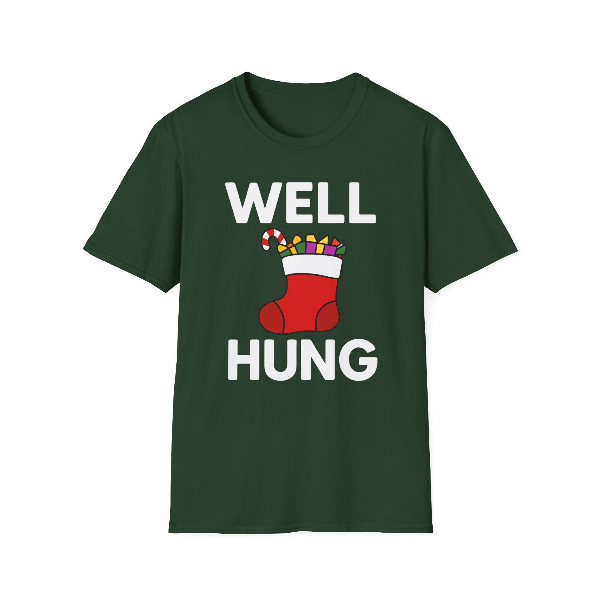 Well Hung Christmas T-Shirt | Funny Holiday Tee | Christmas Stocking Humor Shirt