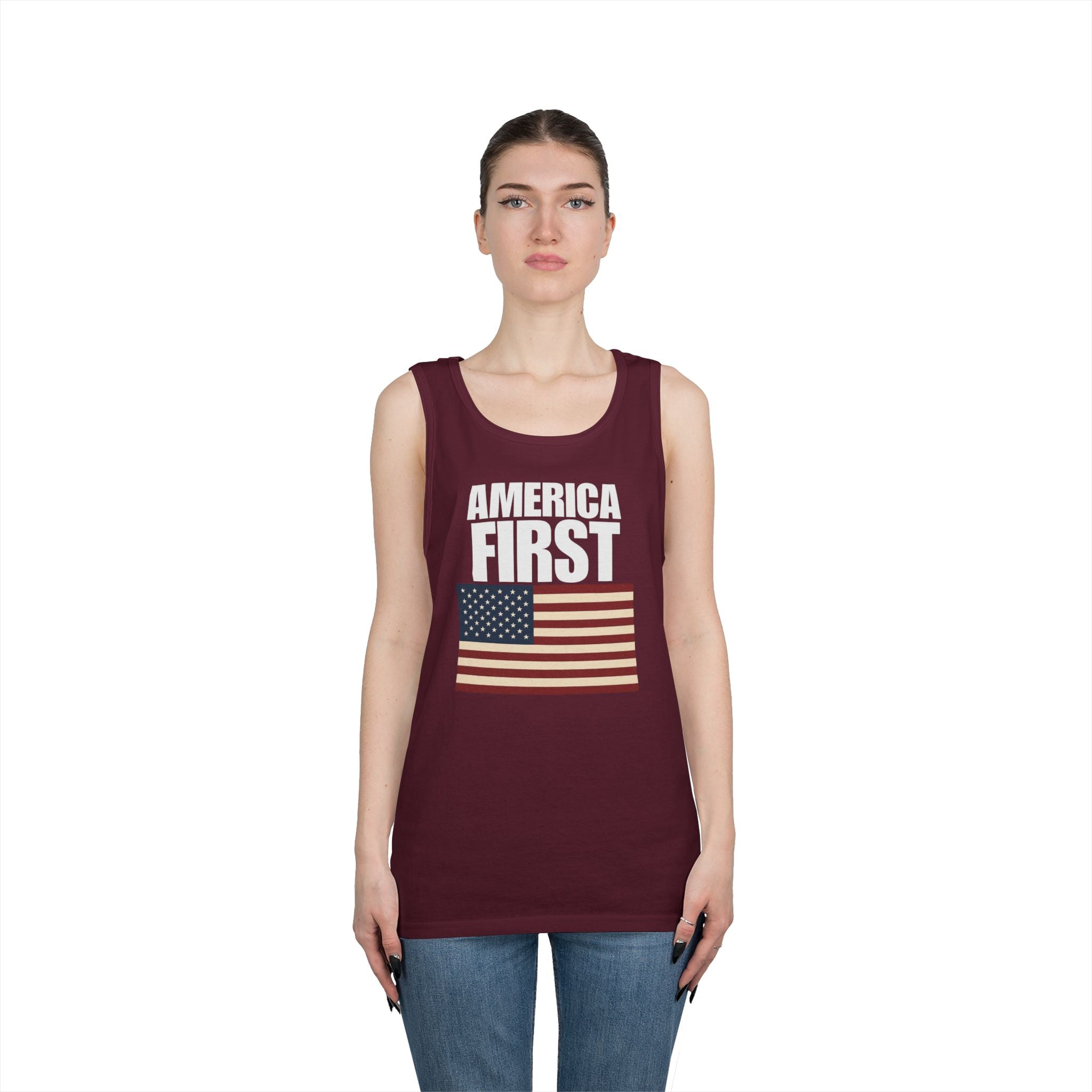 America First American Flag Heavy Cotton Tank Top