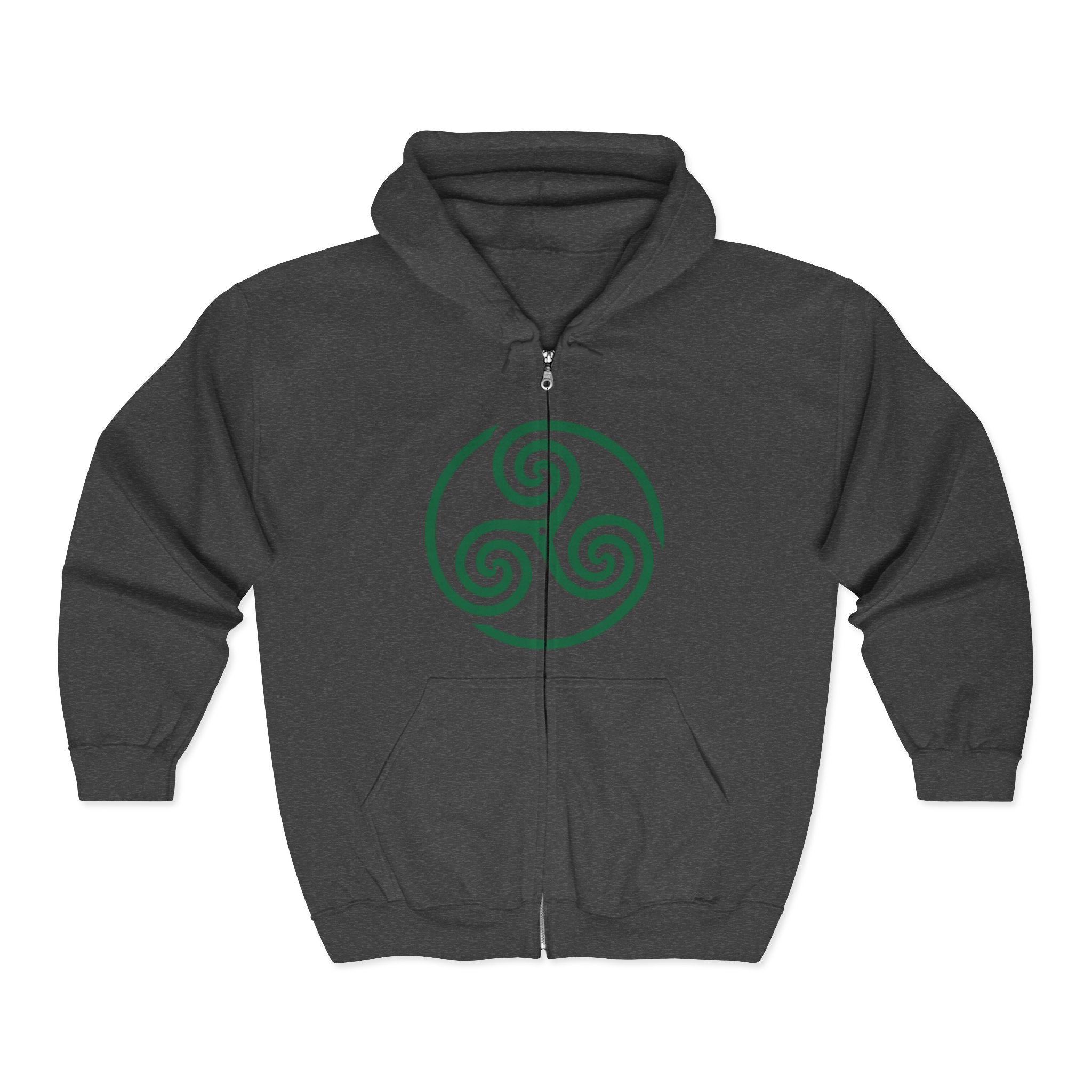 Celtic Spiral Triskele Trinity Symbol Green Design Full Zip Up Hoodie Sweatshirt