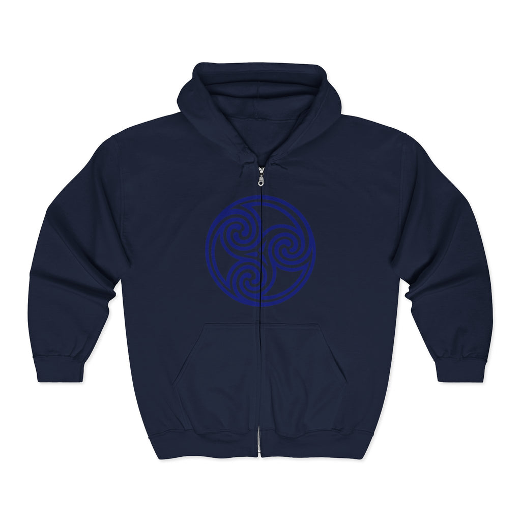 Celtic Spiral Triskele Trinity Symbol Alt Blue Design Full Zip Up Hoodie Sweatshirt