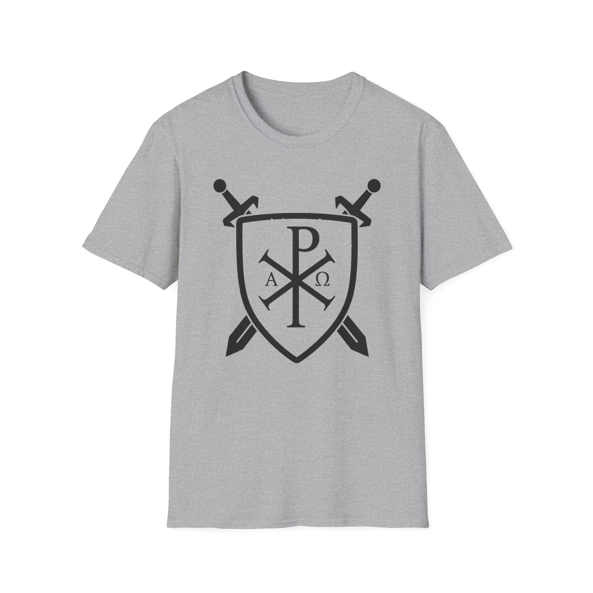 Sword and Shield Pi Chi Rho Black Graphic Softstyle Cotton Shirt T-Shirt