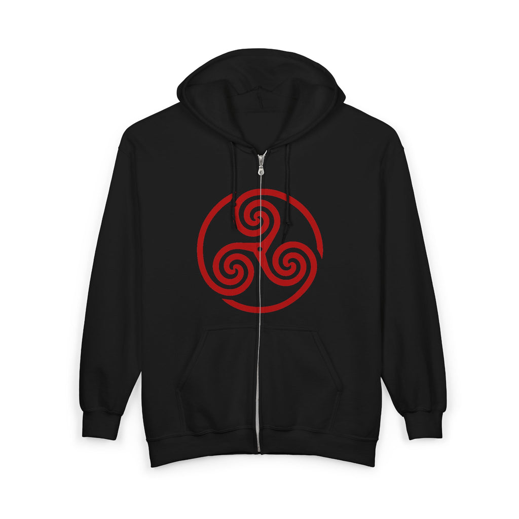 Celtic Spiral Triskele Trinity Symbol Red Design Full Zip Up Hoodie Sweatshirt