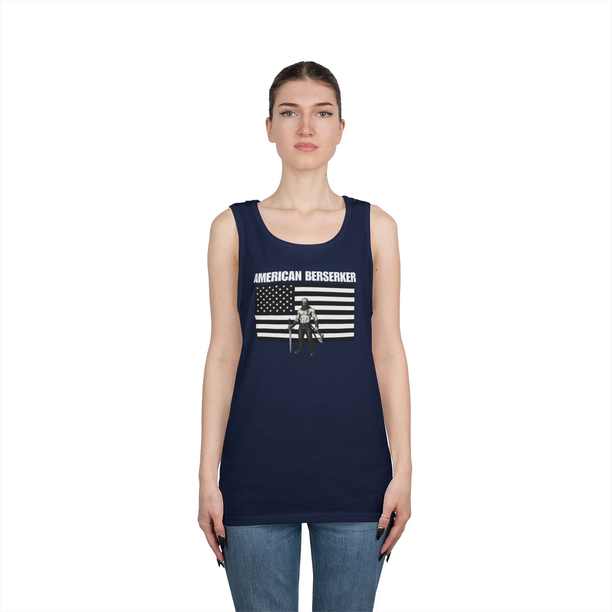 Bold American Berserker Black and White Heavy Cotton Tank Top