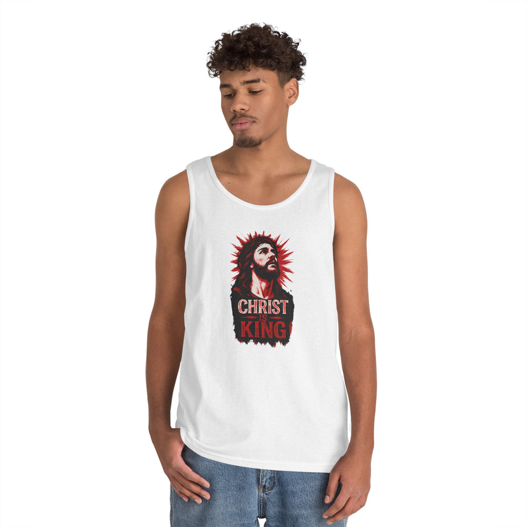 Christ King Unisex Heavy Cotton Tank Top - Casual Religious Apparel, Summer Wear, Gospel Gift, Faith Merchandise, Spiritual Clothing