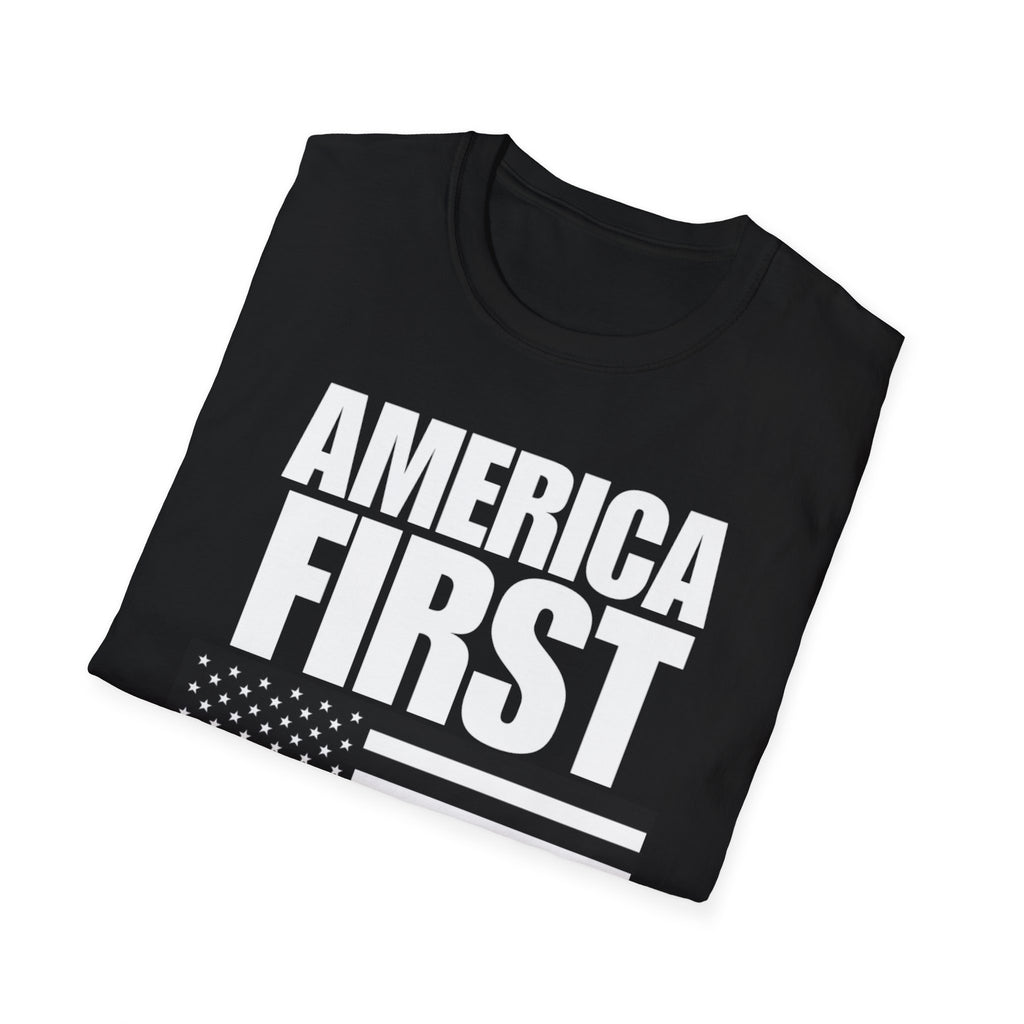 America First Black and White American Flag Softstyle Cotton Shirt T-Shirt