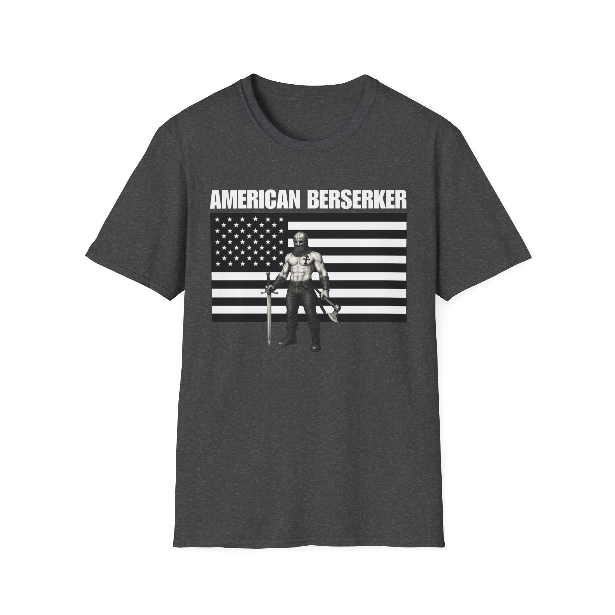 Bold American Berserker Black and White Softstyle T-Shirt