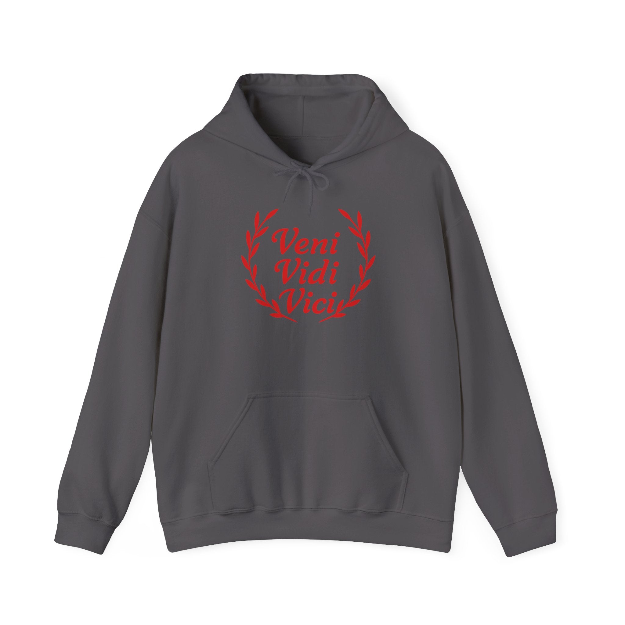 Veni Vidi Vici "I Came, I saw, I Conquered" Red Graphic Pull Over Hoodie Sweatshirt