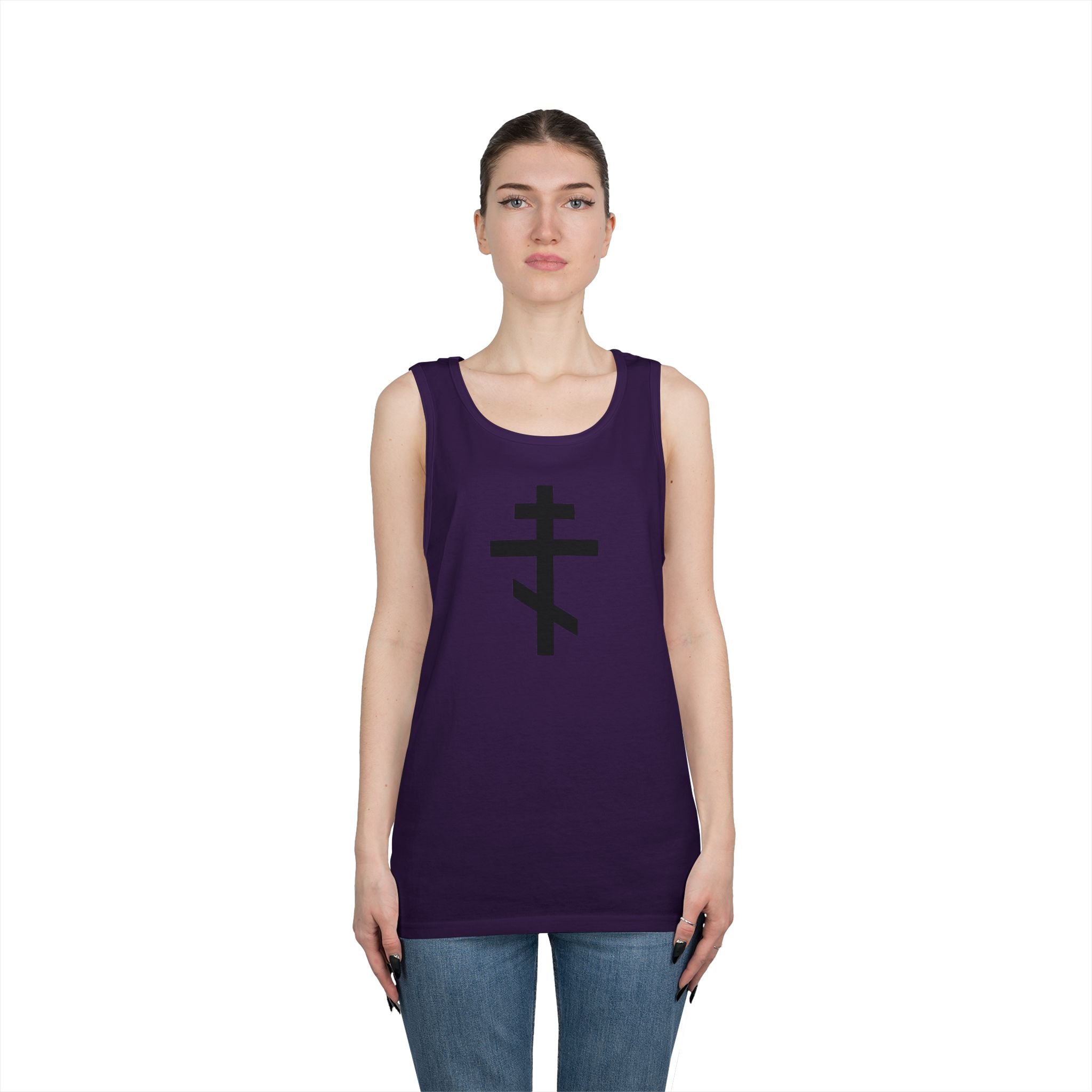 Crucifix Black Unisex Heavy Cotton Tank Top with Cross Design
