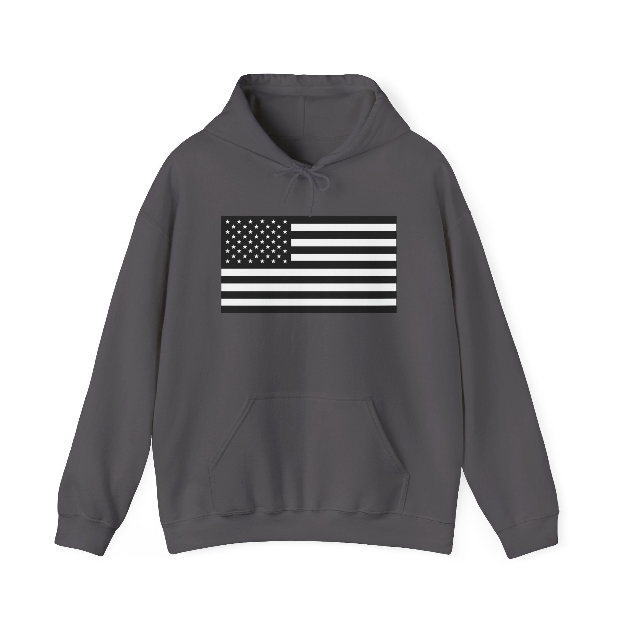 Black and White American Flag Graphic Pull Over Hoodie Sweatshirt