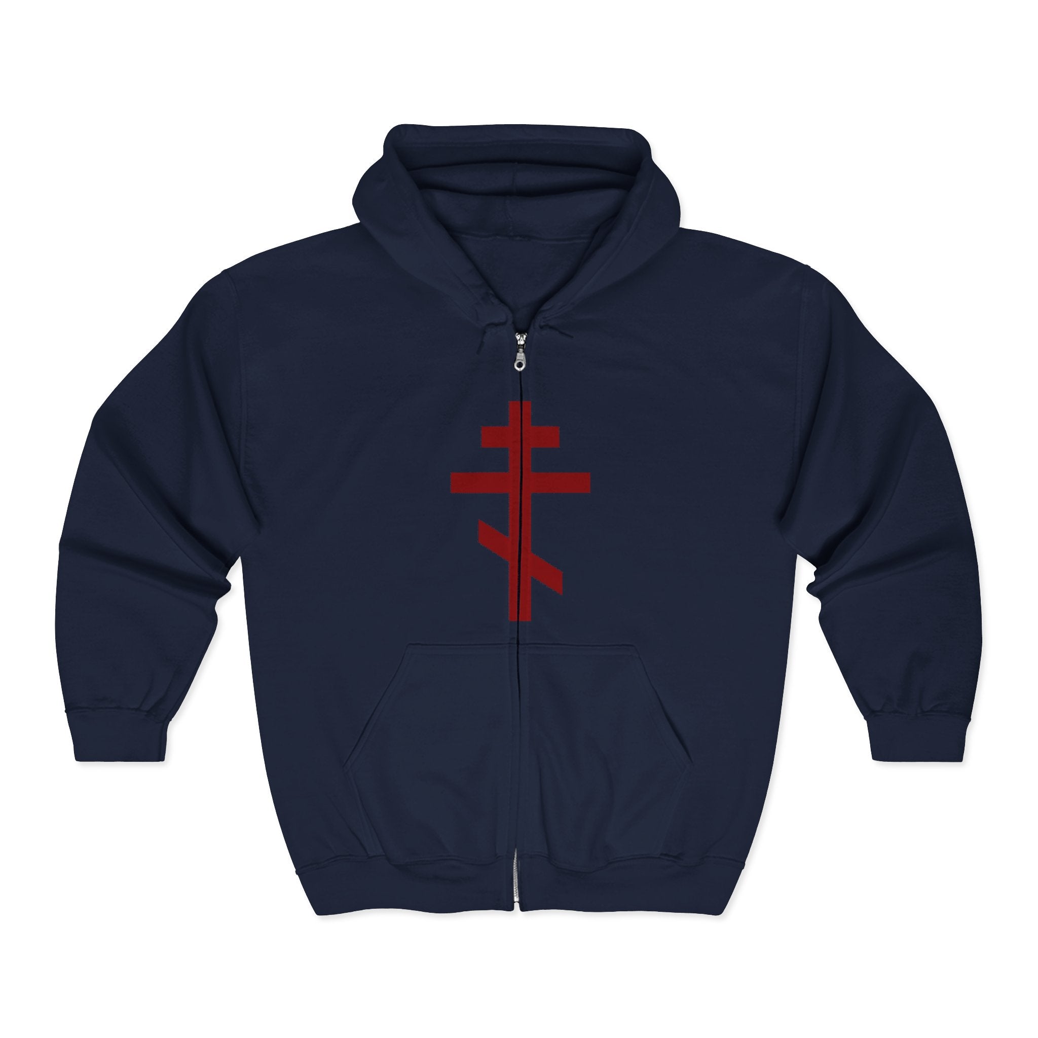 Crucifix Red Design Full Zip Up Hoodie Sweatshirt