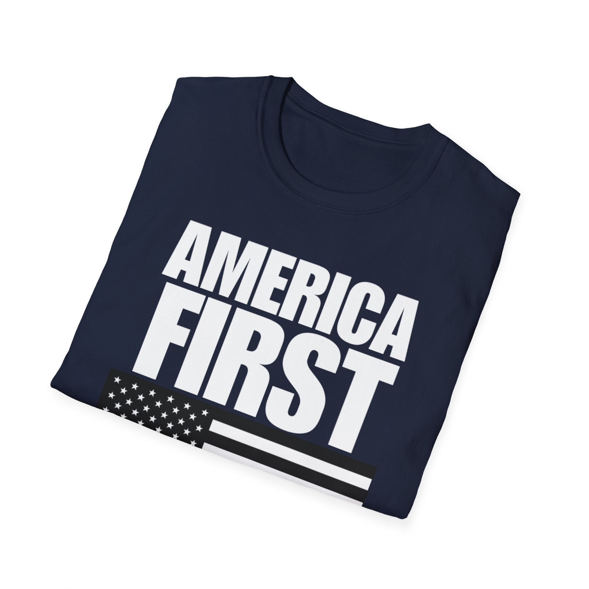 America First Black and White American Flag Softstyle Cotton Shirt T-Shirt